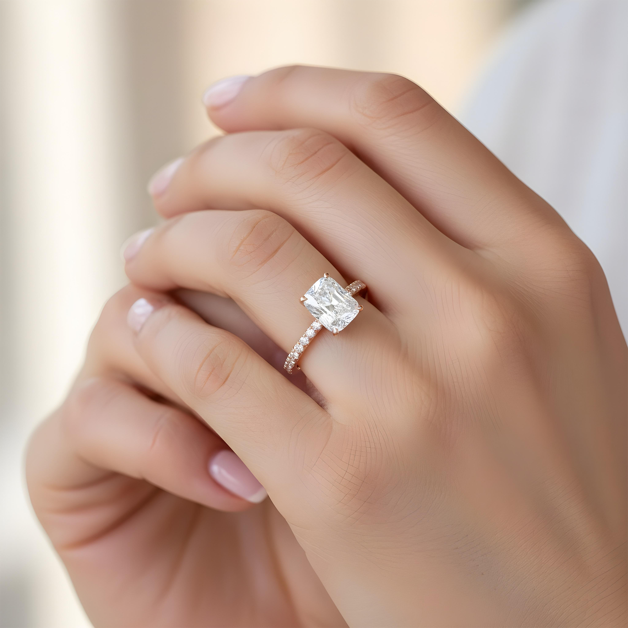 GIA 18K White Gold 3.01ct Cushion Cut Diamond Engagement Ring 3.55ctw