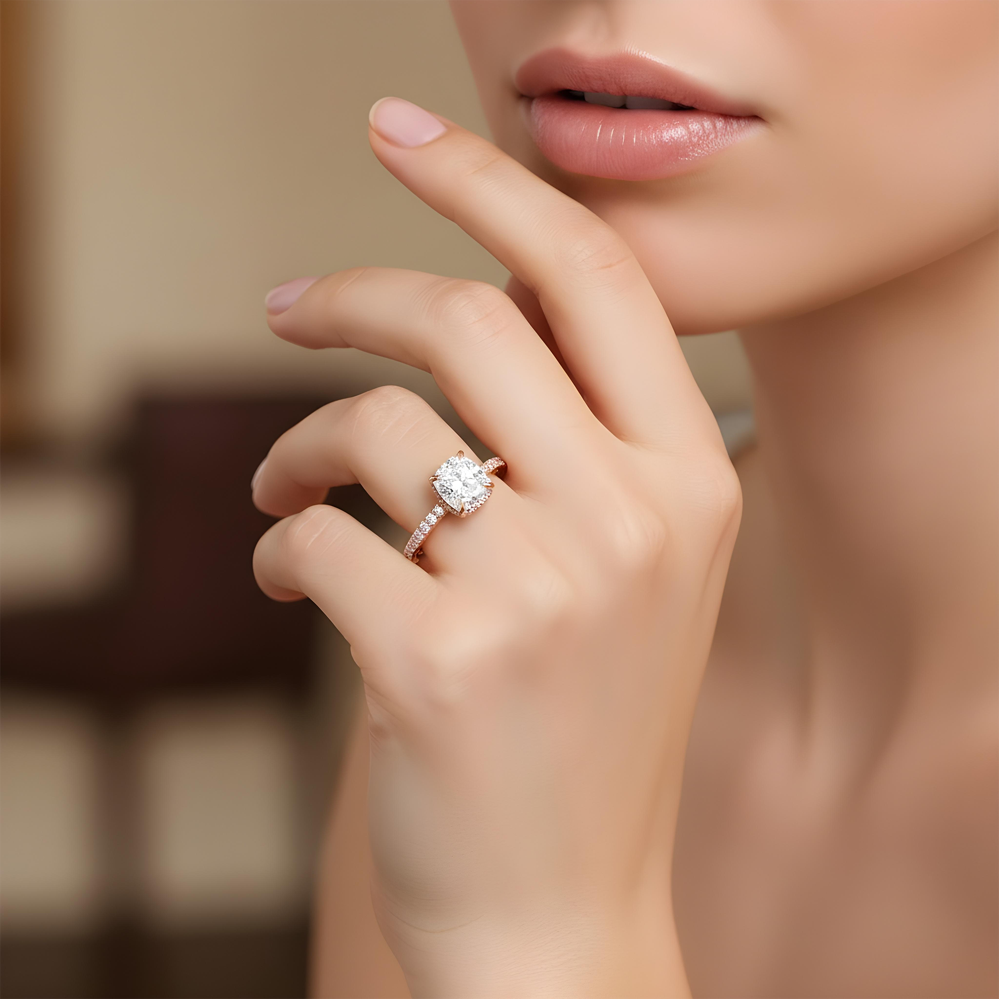 GIA 18K White Gold 2.01ct Cushion Cut Diamond Engagement Ring 2.43ctw