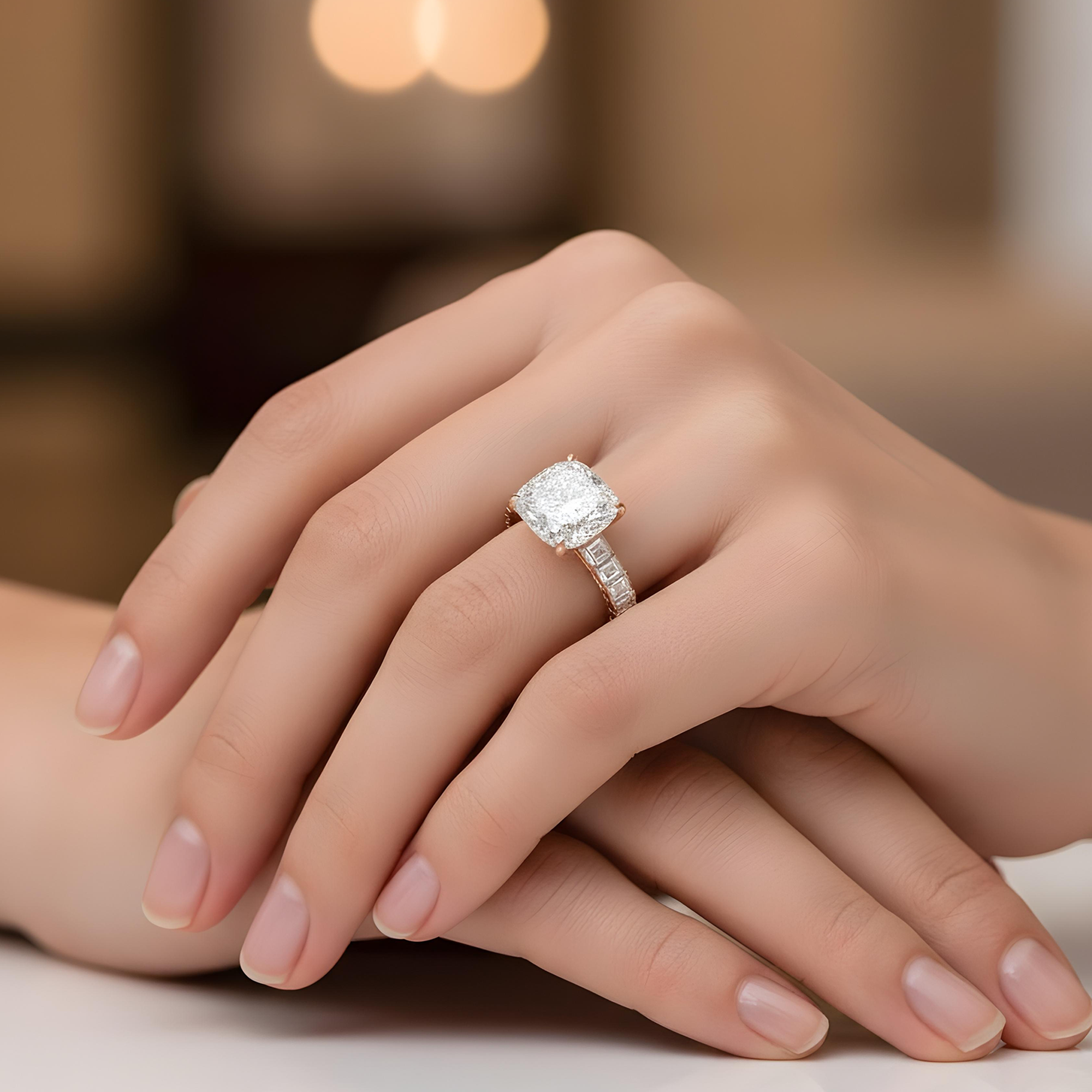 GIA 18K White Gold 7.54ct Cushion Cut Diamond Engagement Ring 11.04ctw