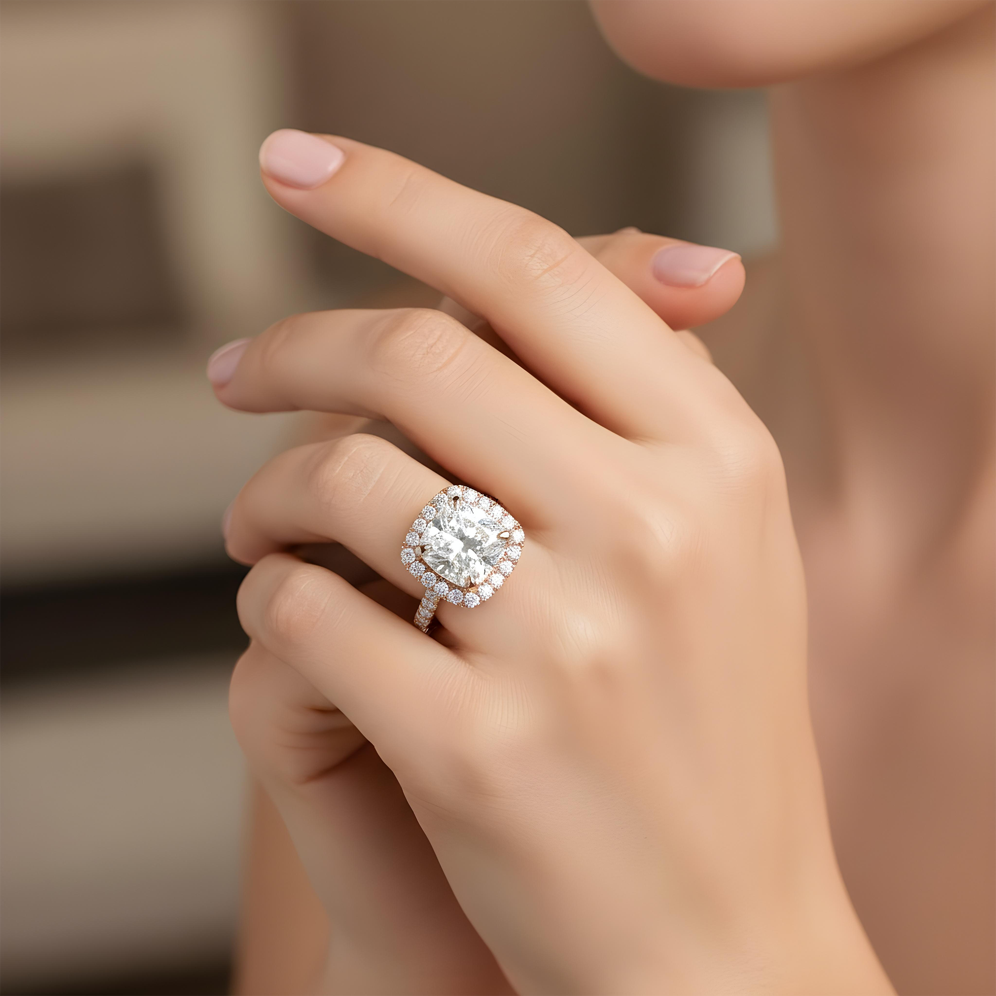 GIA 18K White Gold 5.12ct Cushion Cut Diamond Engagement Ring 6.39ctw