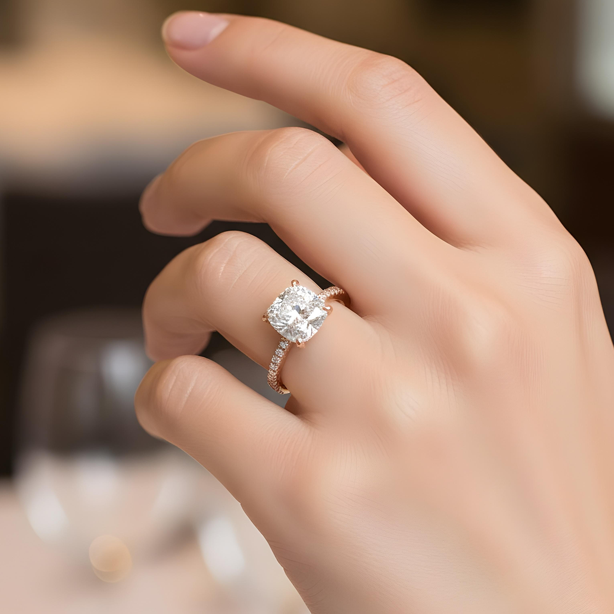 GIA 18K White Gold 5.01ct Cushion Cut Diamond Engagement Ring 5.41ctw