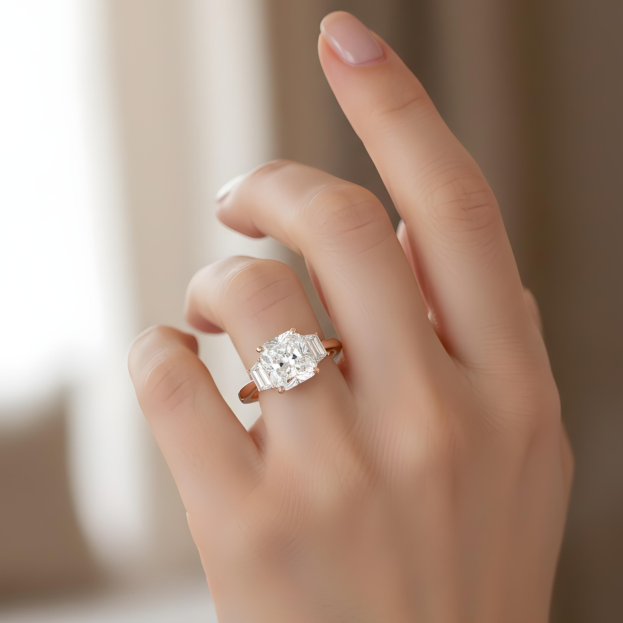 GIA Platinum 3.21ct Cushion Cut Diamond Engagement Ring 3.83ctw