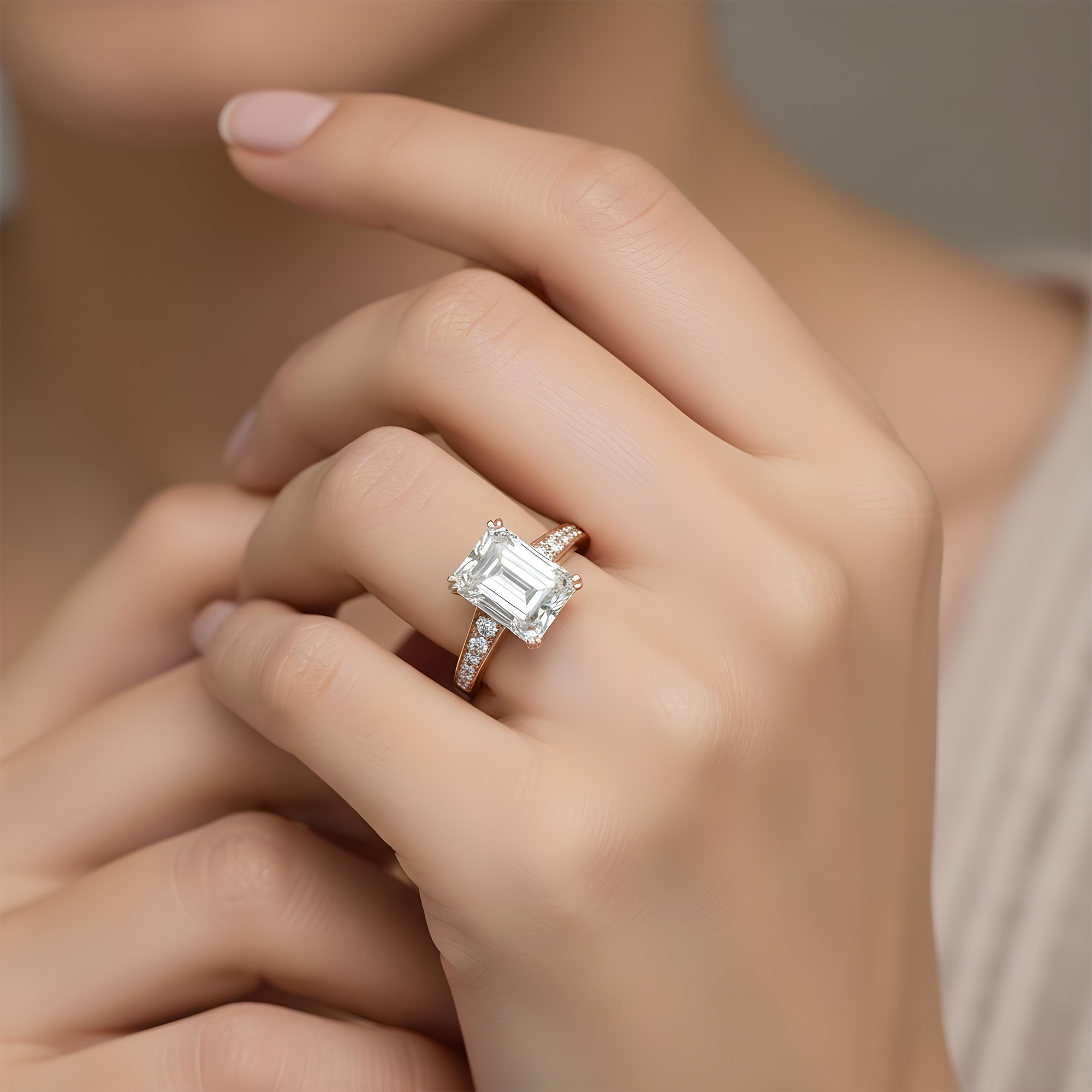 GIA 18K White Gold 5.01ct Emerald Cut Diamond Engagement Rings 5.51ctw