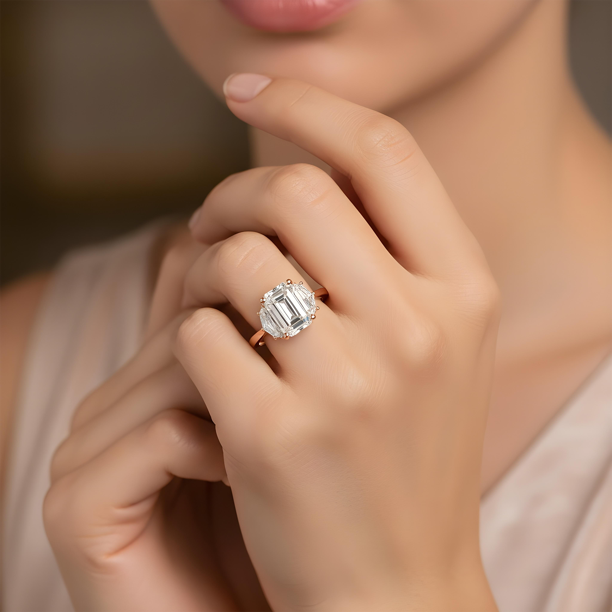 GIA Platinum 4.01ct Emerald Cut Tripe Diamond Engagement Ring 4.63ctw