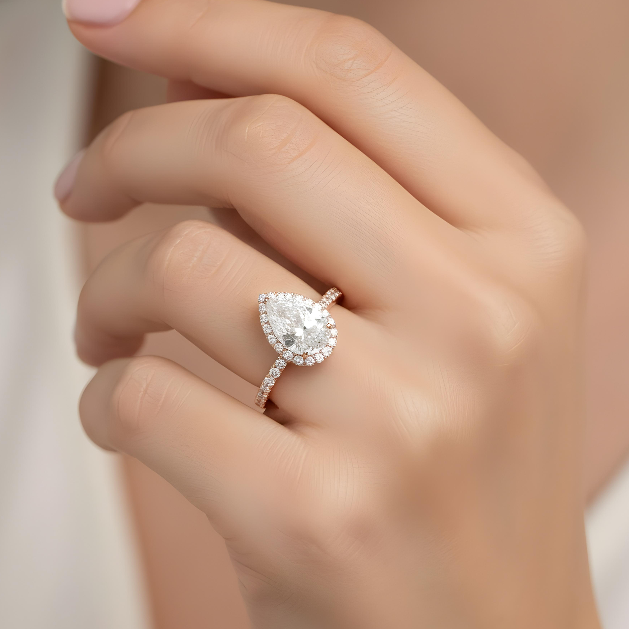 GIA Platinum 3ct Pear Cut Diamond Engagement Ring 3.92ctw