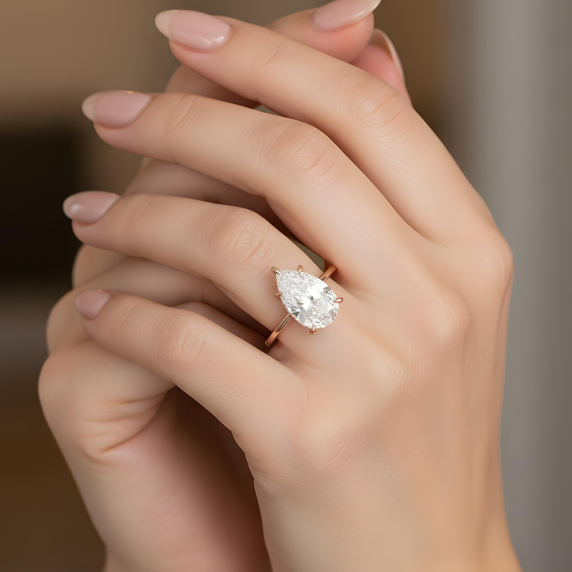 GIA 18K White Gold Solitaire 3.91ct Pear Cut Diamond Engagement Ring 4.32ctw
