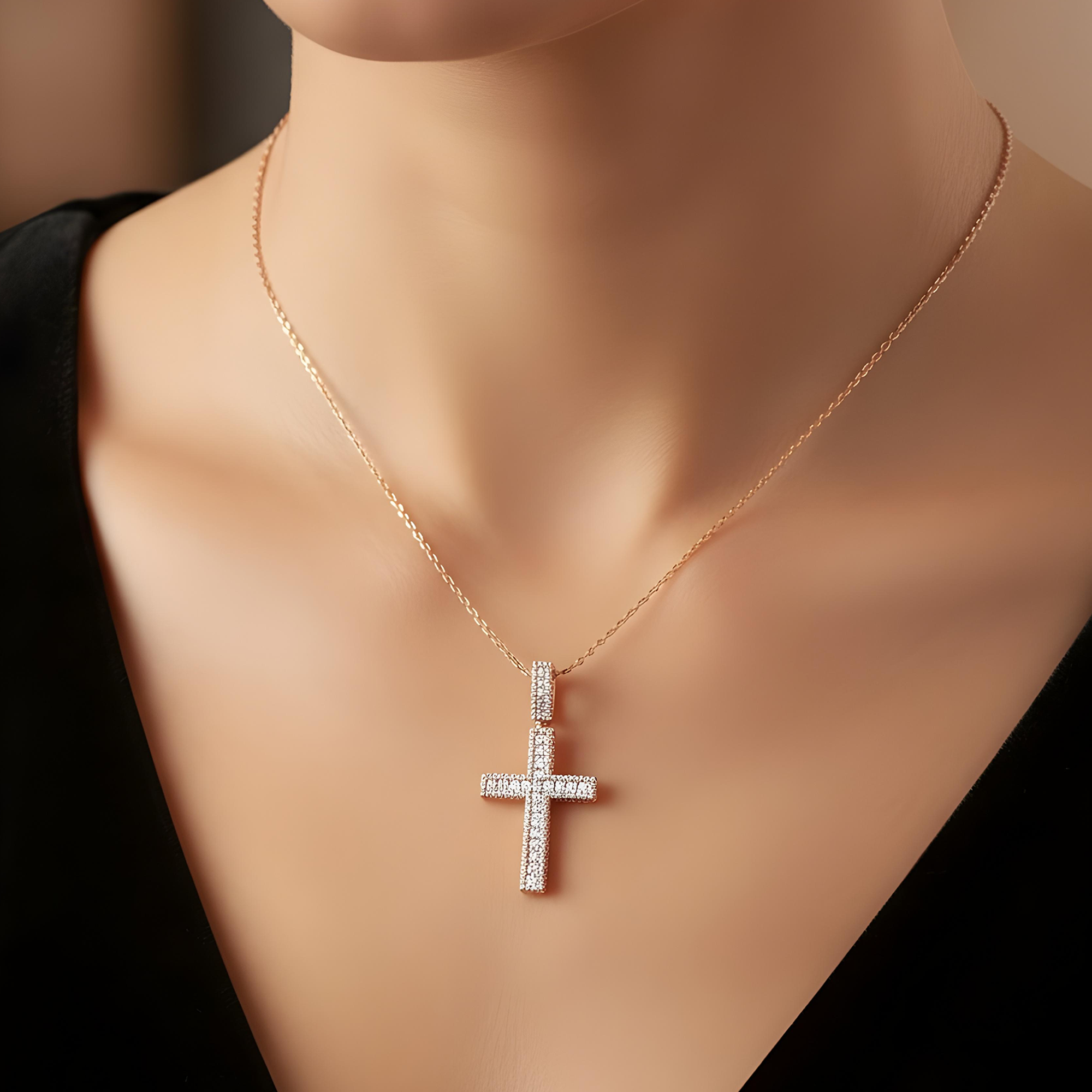 14K Yellow Gold Triple Sided Round & Asscher Cut Diamond Cross Pendant 9.54ct