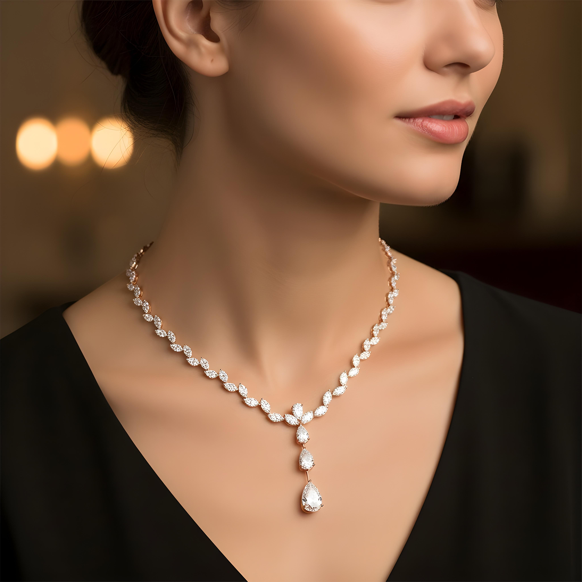 18K White Gold Marquise & Pear Cut Diamond Drop Necklace 40.36ct