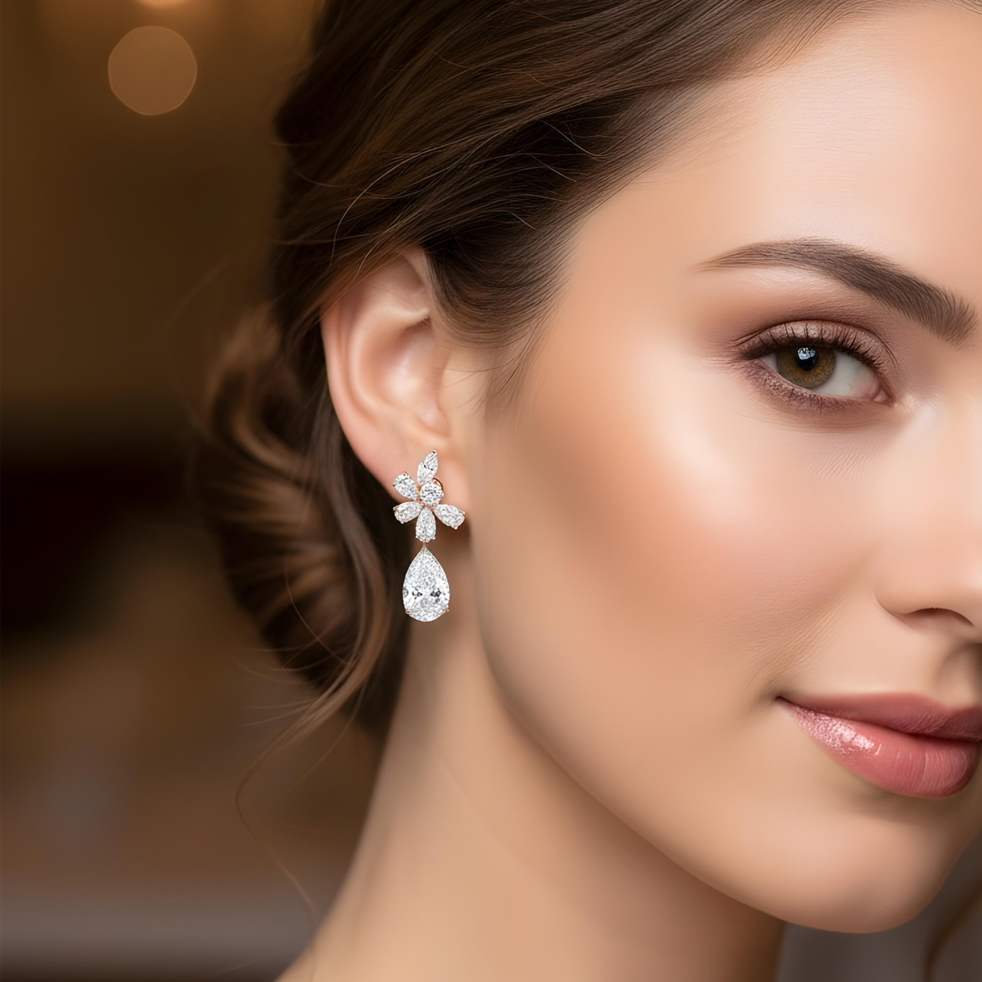 18K White Gold Pear & Marquise Cut Diamond Drop Earrings 17.36ctw