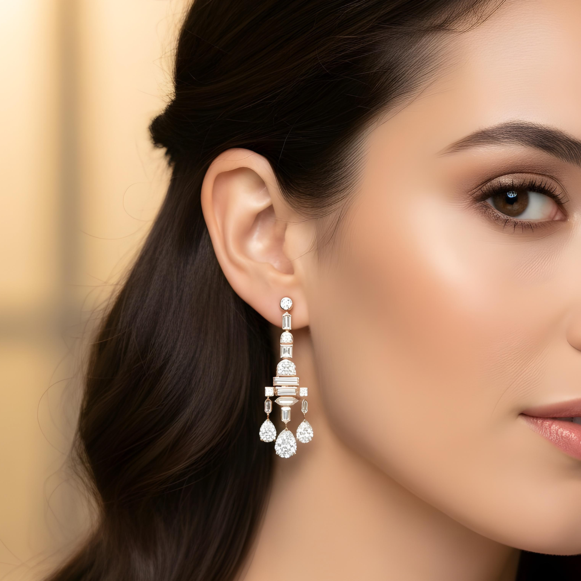 18K White Gold Antique Design Diamond Drop Earrings 20.92ctw