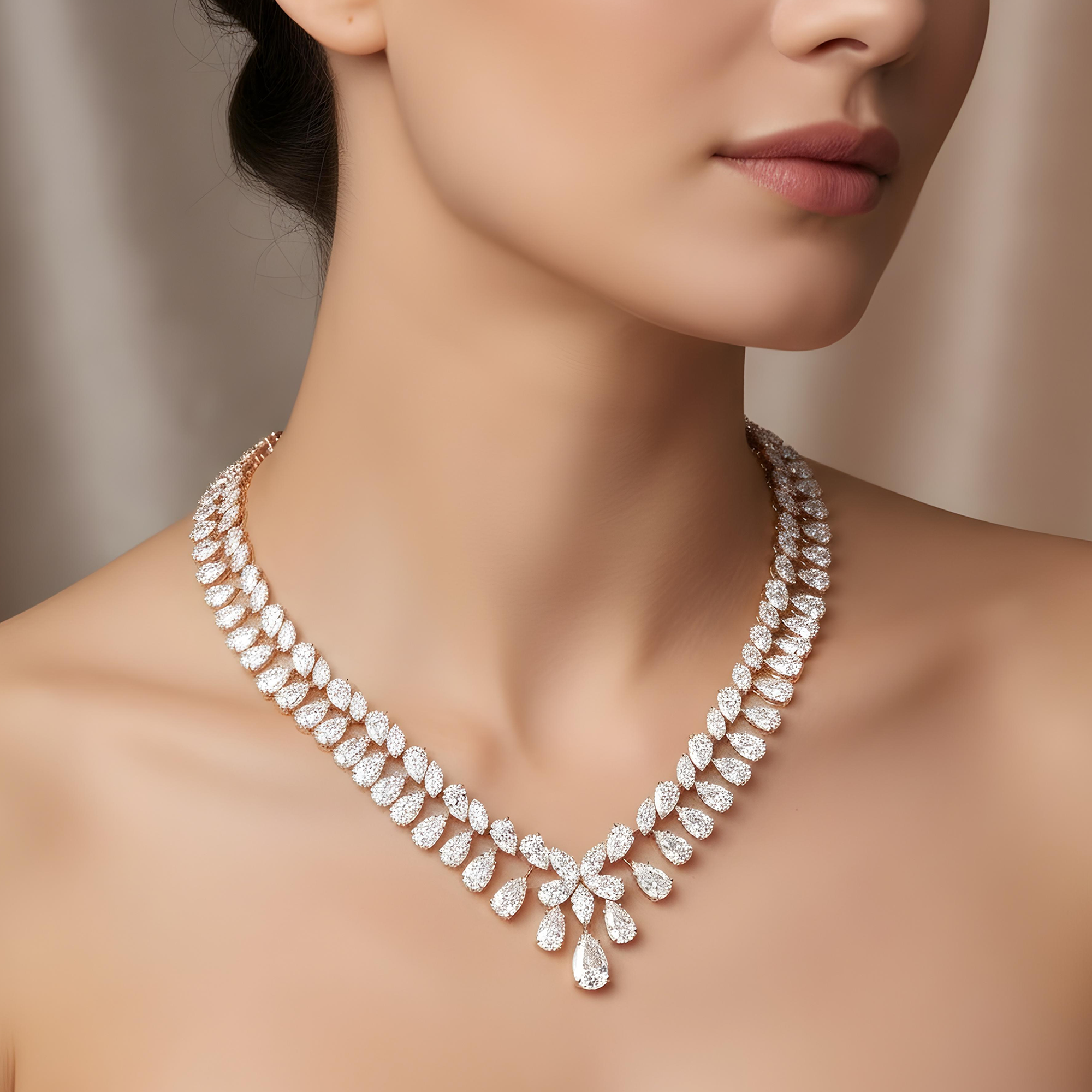 18K White Gold Pear & Marquise Cut Diamond Necklace 109.97ct
