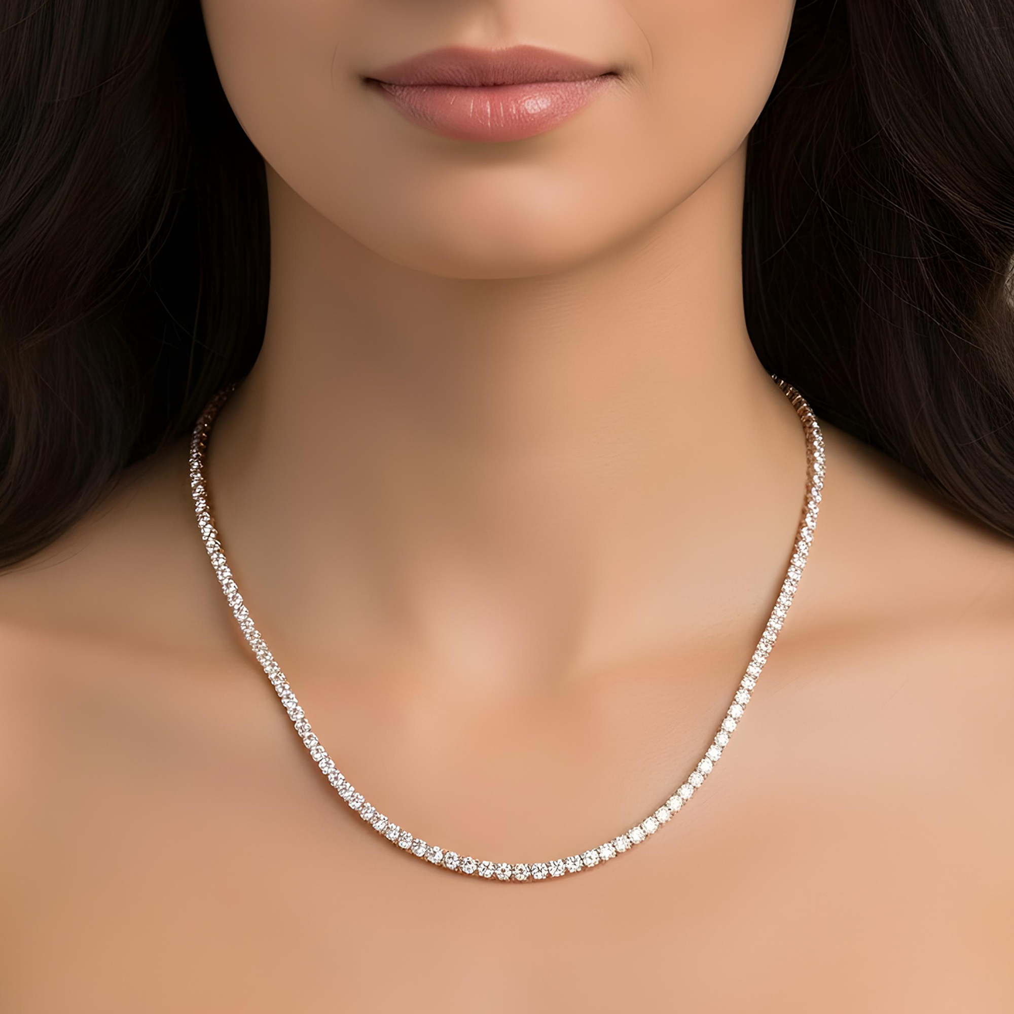14K White Gold Round Diamond Tennis Chain 18.35ct