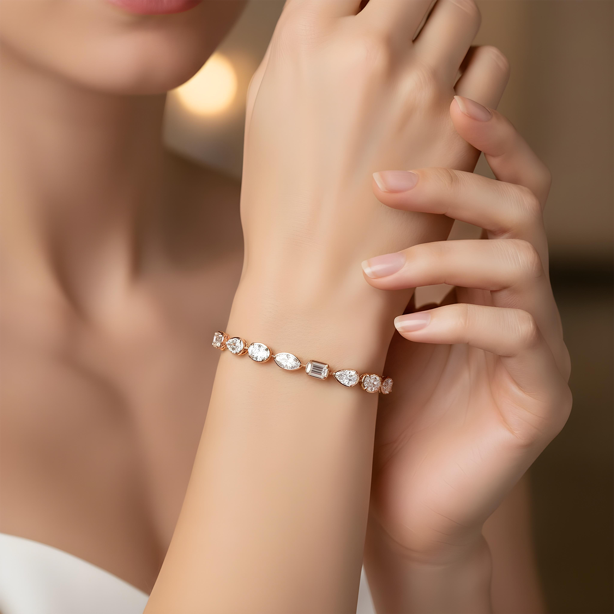 18K White Gold Bezel Set Combination Cut Diamond Satellite Bracelet 10.70ct