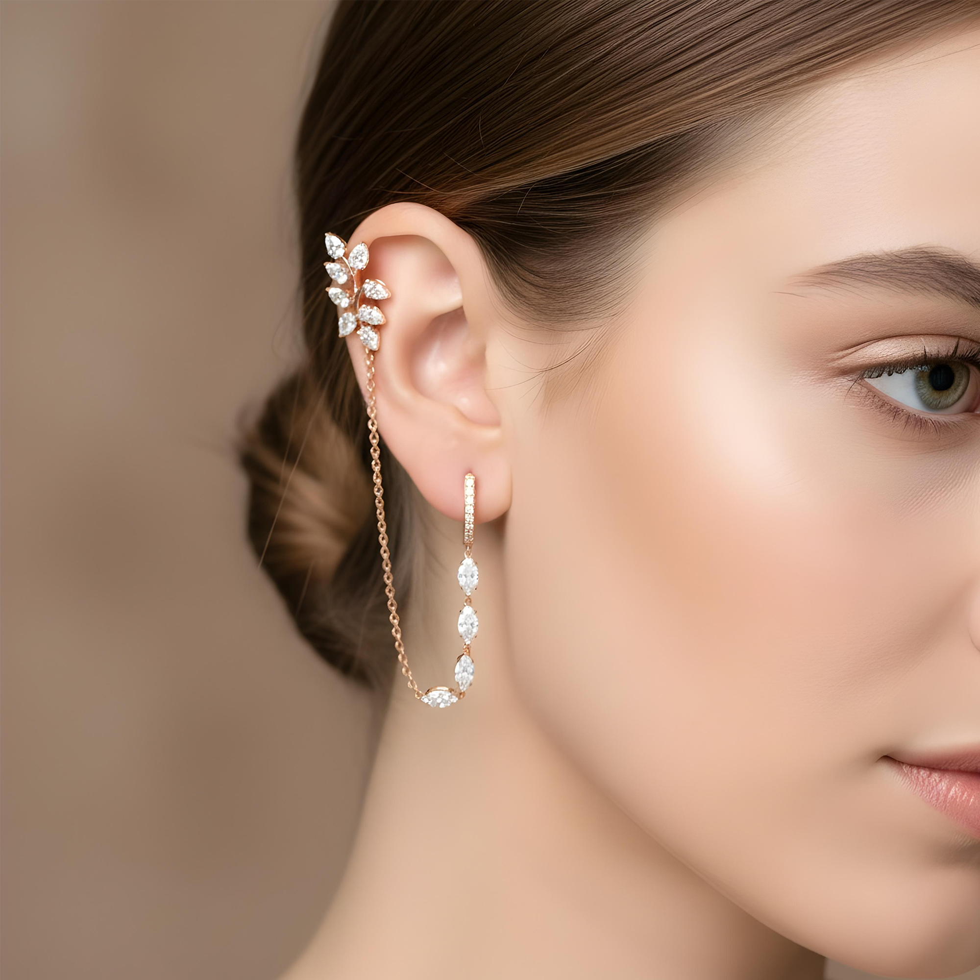 18K White Gold Reversable Vine Climber Daimond Earrings 6.31ctw