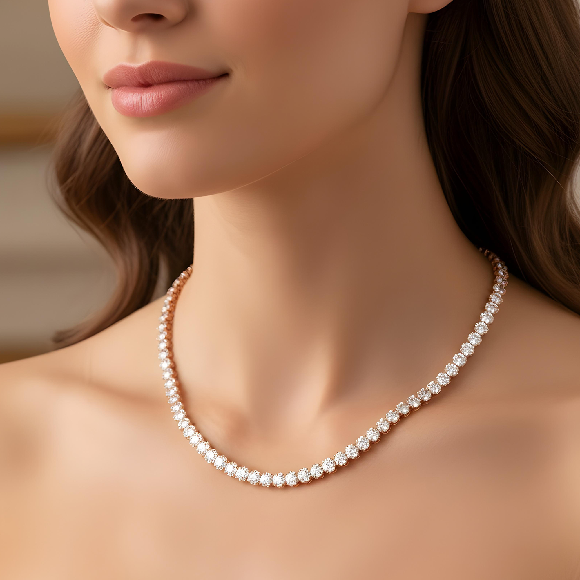 18K White Gold Full Oval Cut Diamond Tennis Chain 44.96ct
