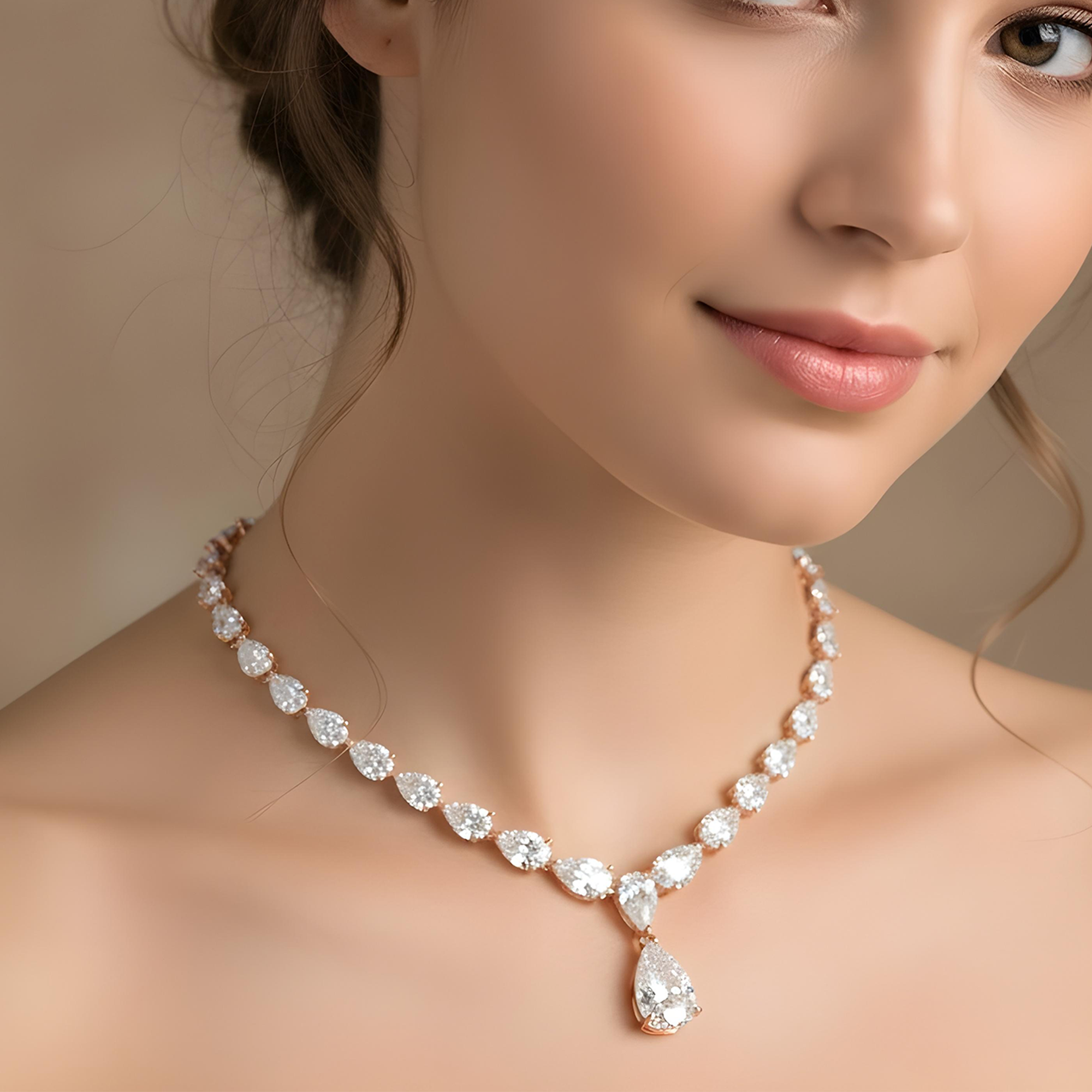 18K White Gold Full Pear Cut Diamond Drop Necklace 56.43ct