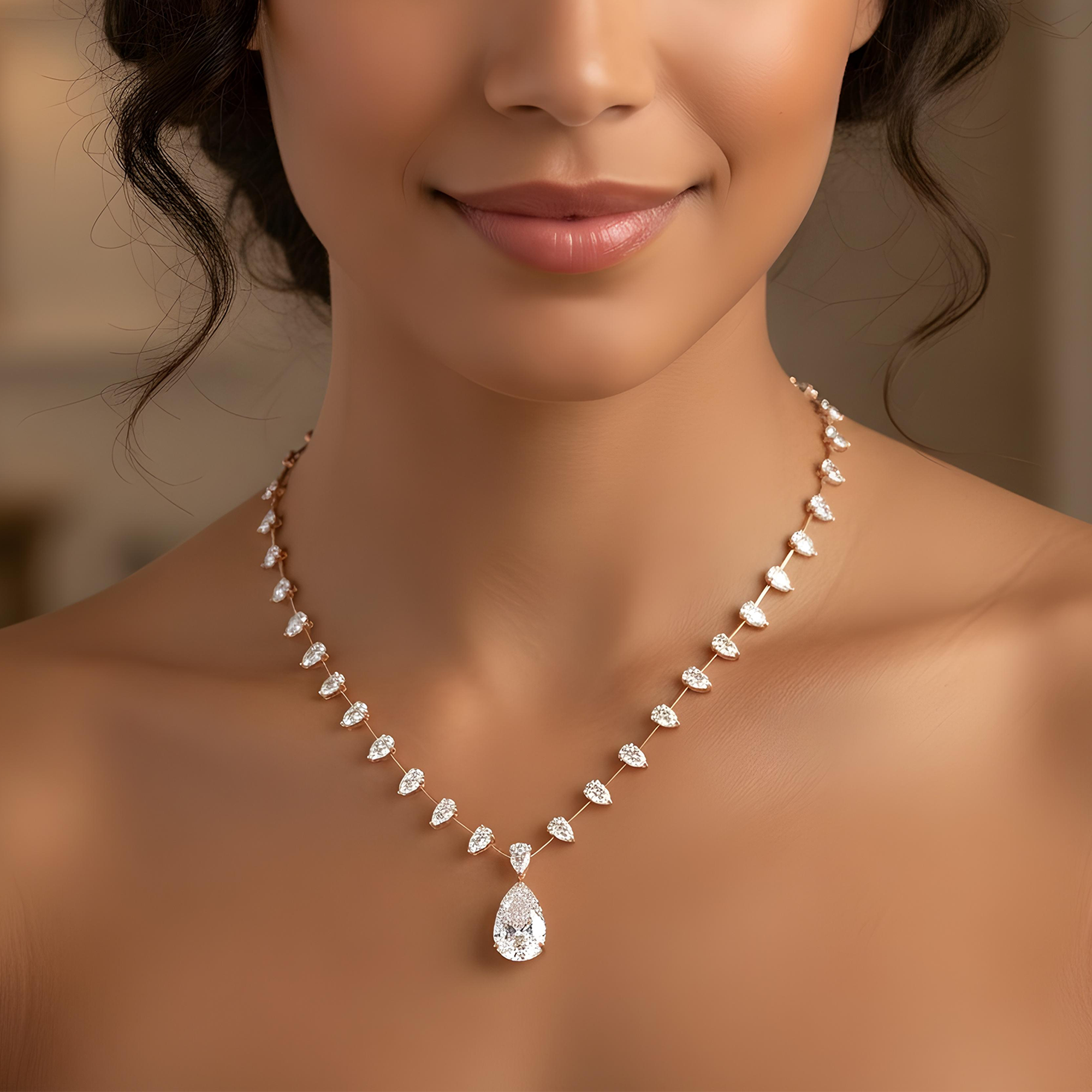 18K White Gold Full Pear Cut Diamond Drop Necklace 20.07ct
