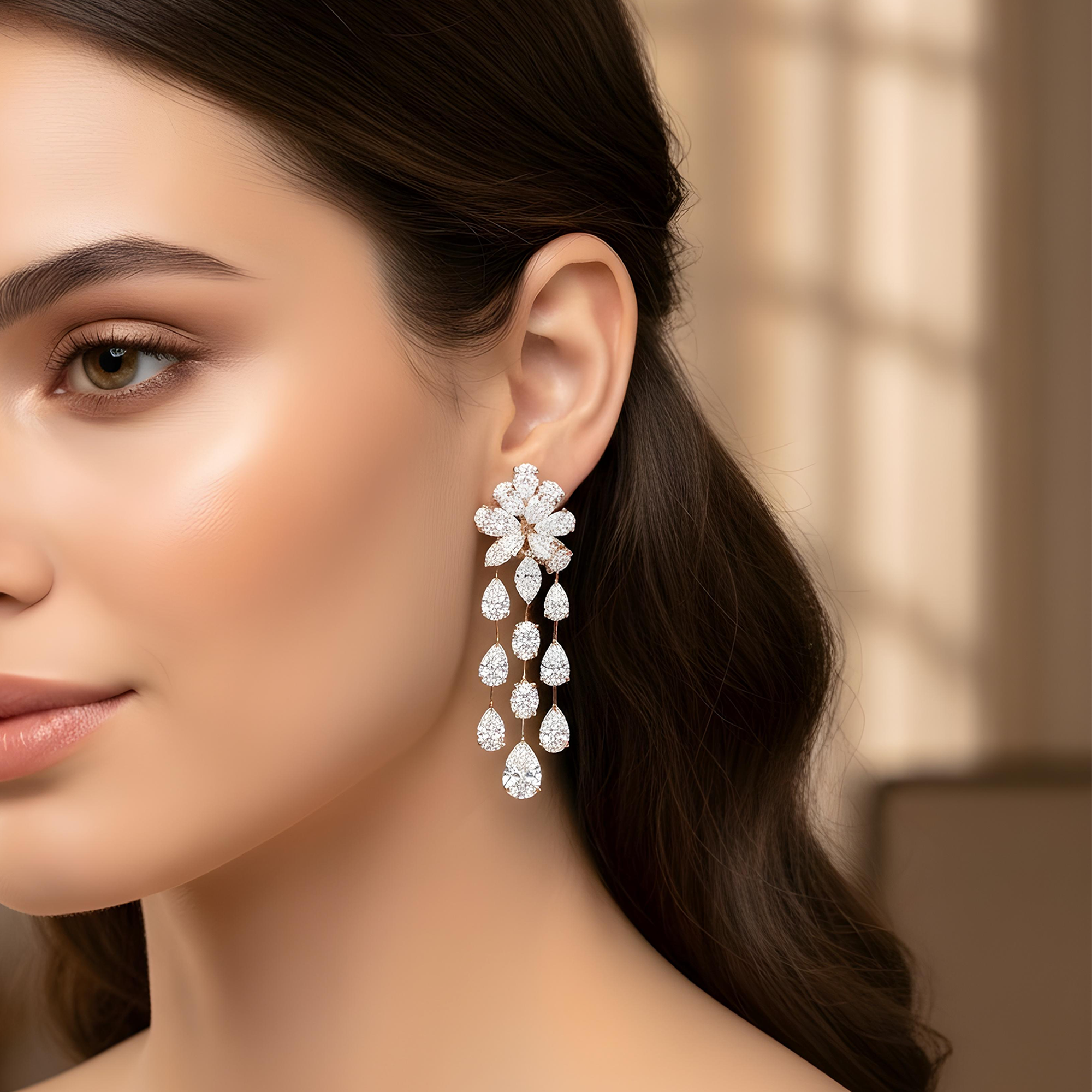 IGI 18K White Gold Mutli Cut Diamond Waterfall Drop Earrings 41.54ctw