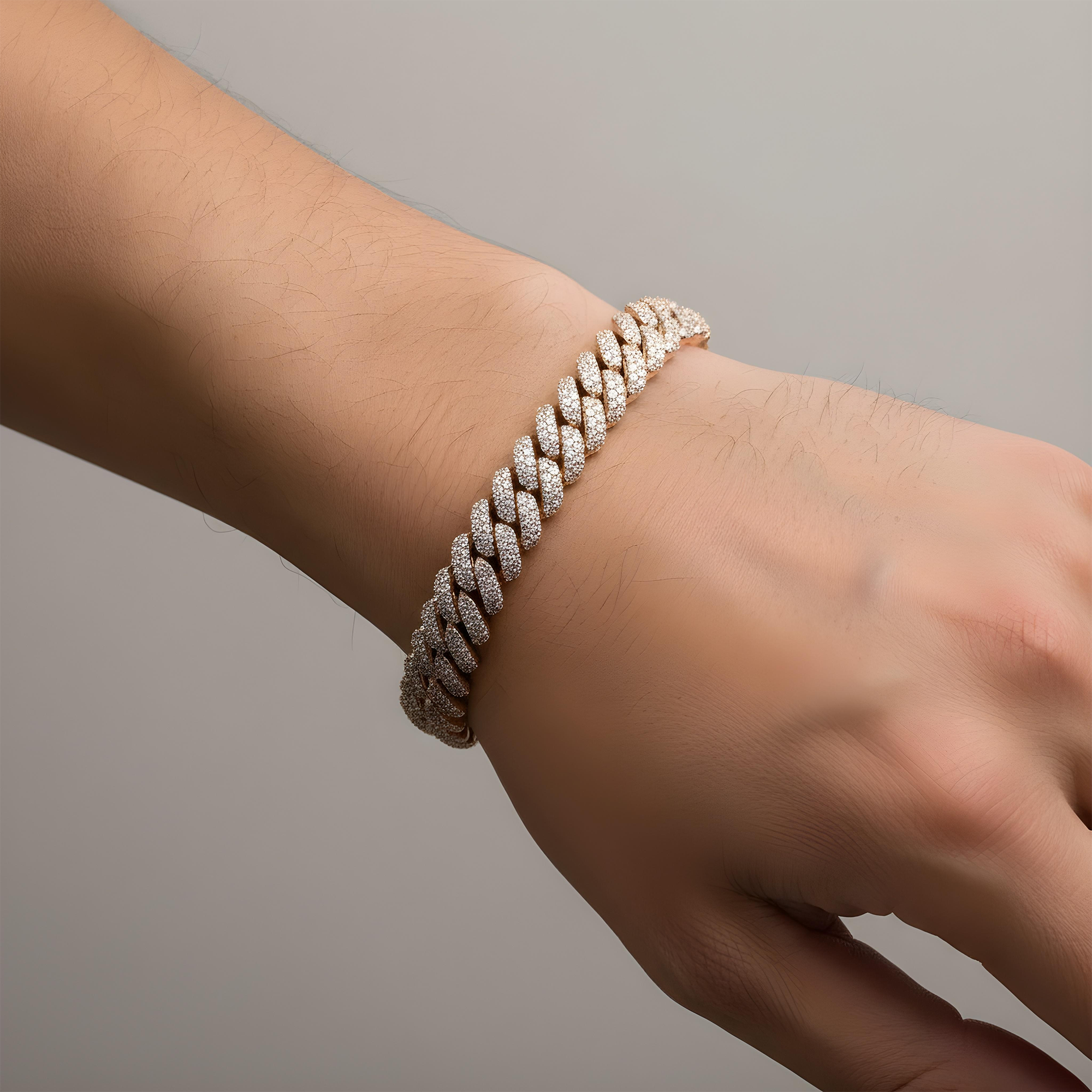14K White Gold 10mm Round Diamond Cuban Link Bracelet 7.0ct