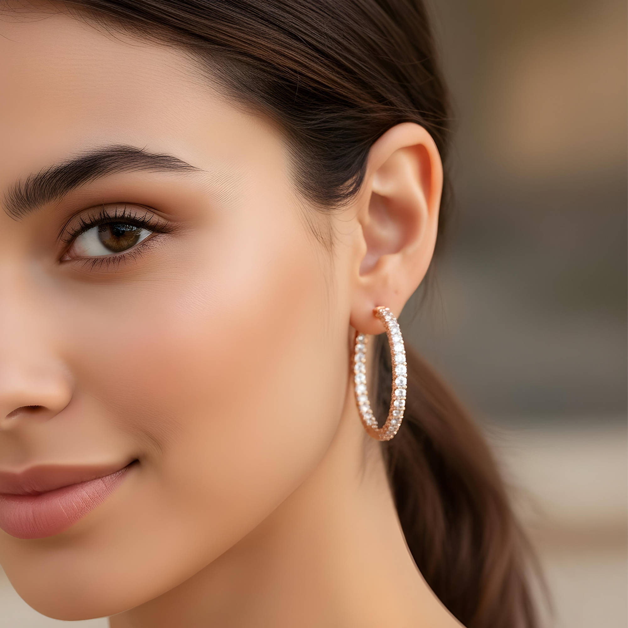 14K White Gold Round Diamond Inside Out Hoop Earrings 11.12ctw