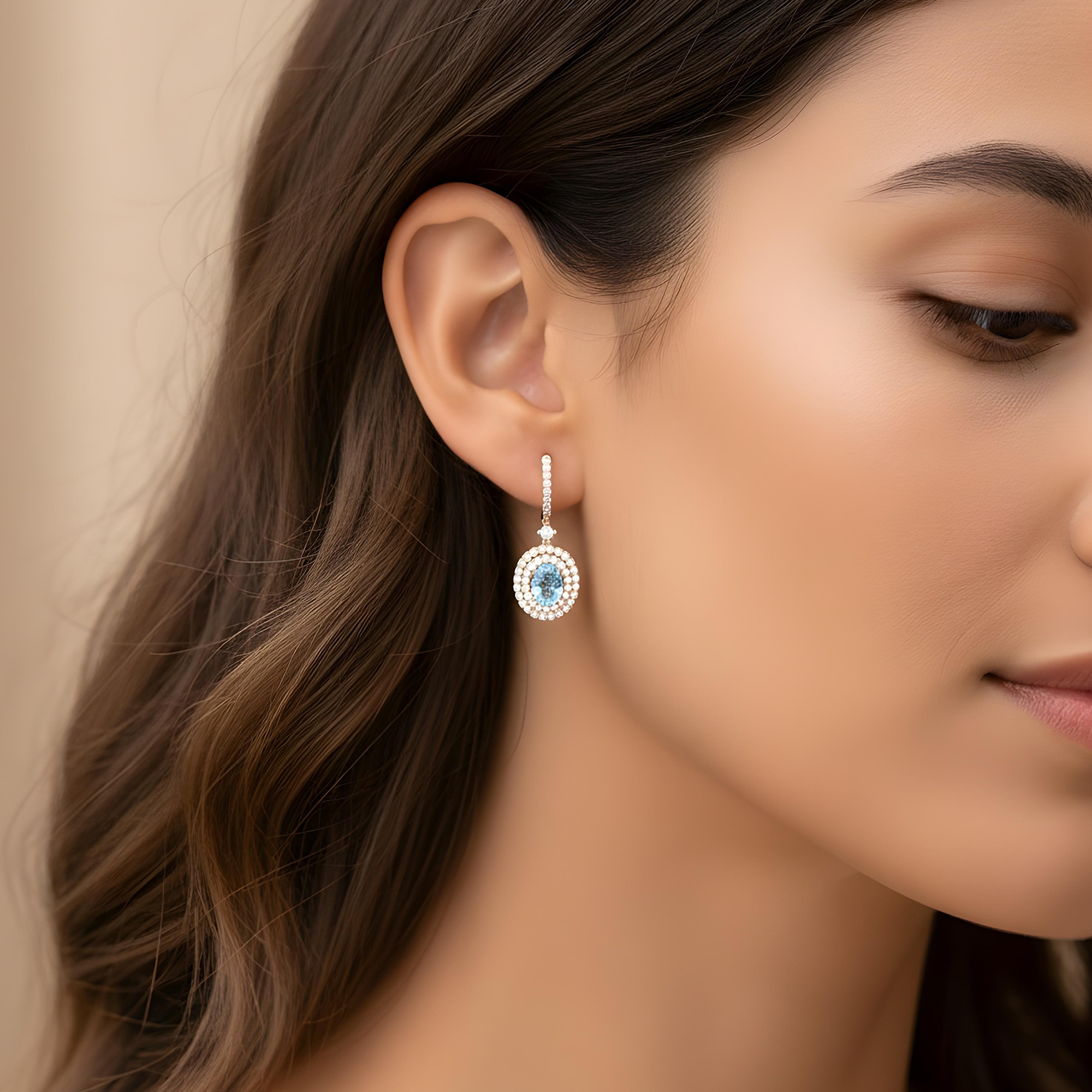 18K White Gold Oval Cut Fancy Vivid Blue Diamond Drop Earrings 3.29ctw