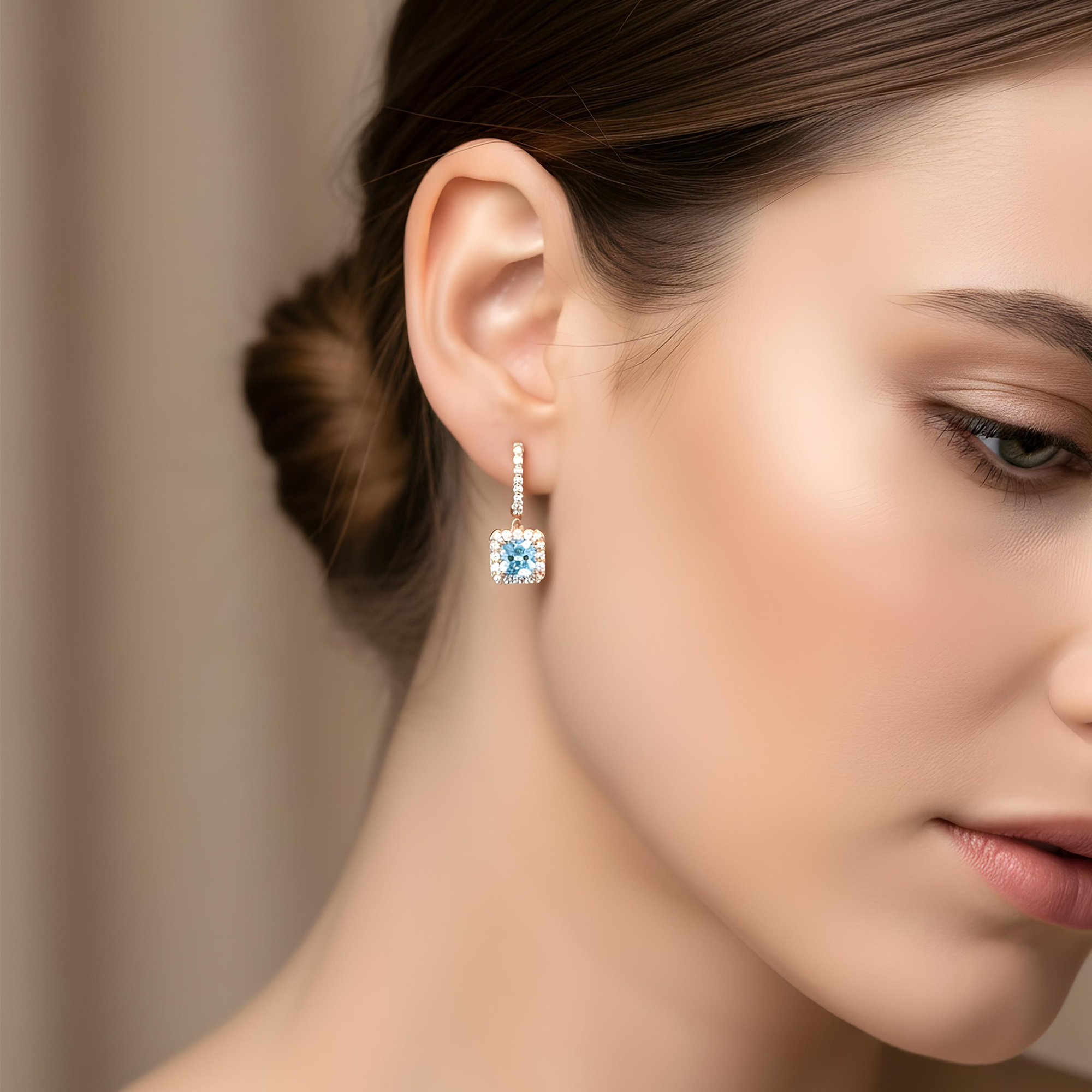 18K White Gold Cusion Cut Fancy Vivid Blue Diamond Drop Earrings 2.80ctw
