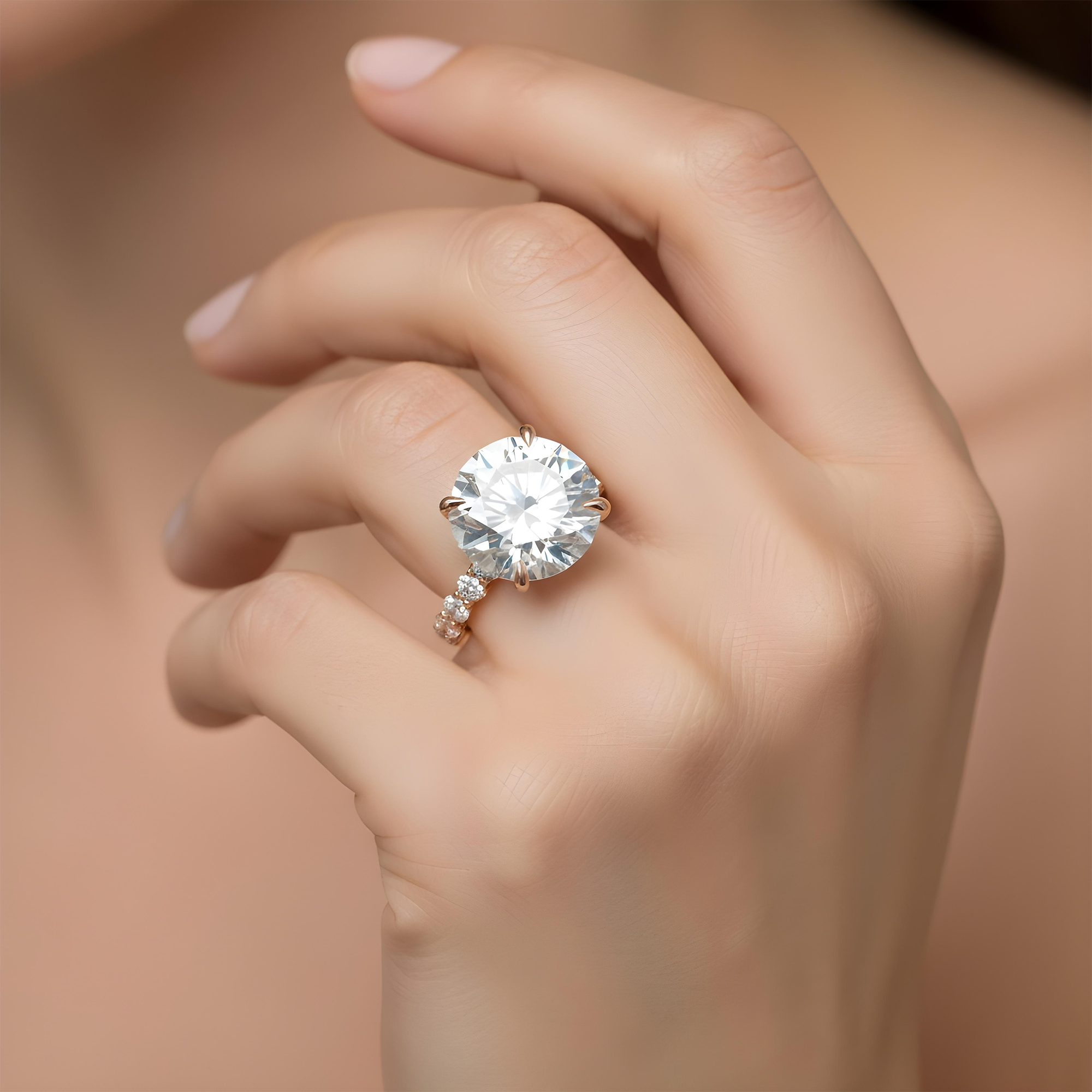 18K White Gold 12.20ct Round Diamond Engagement Ring 15.35ctw