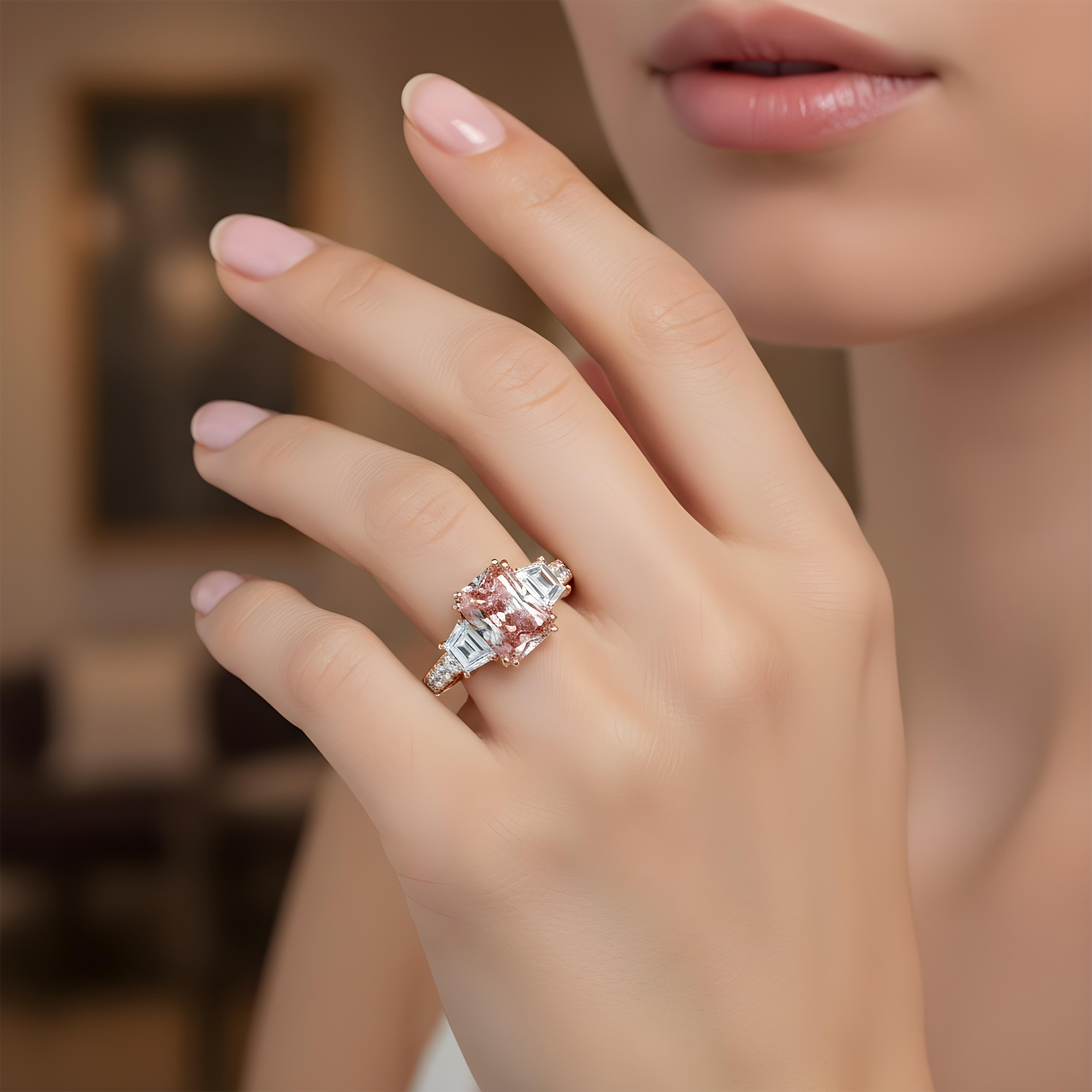 18K White Gold 3.26ct Radiant Cut Fancy Vivid Pink Diamond Ring 5.76ctw