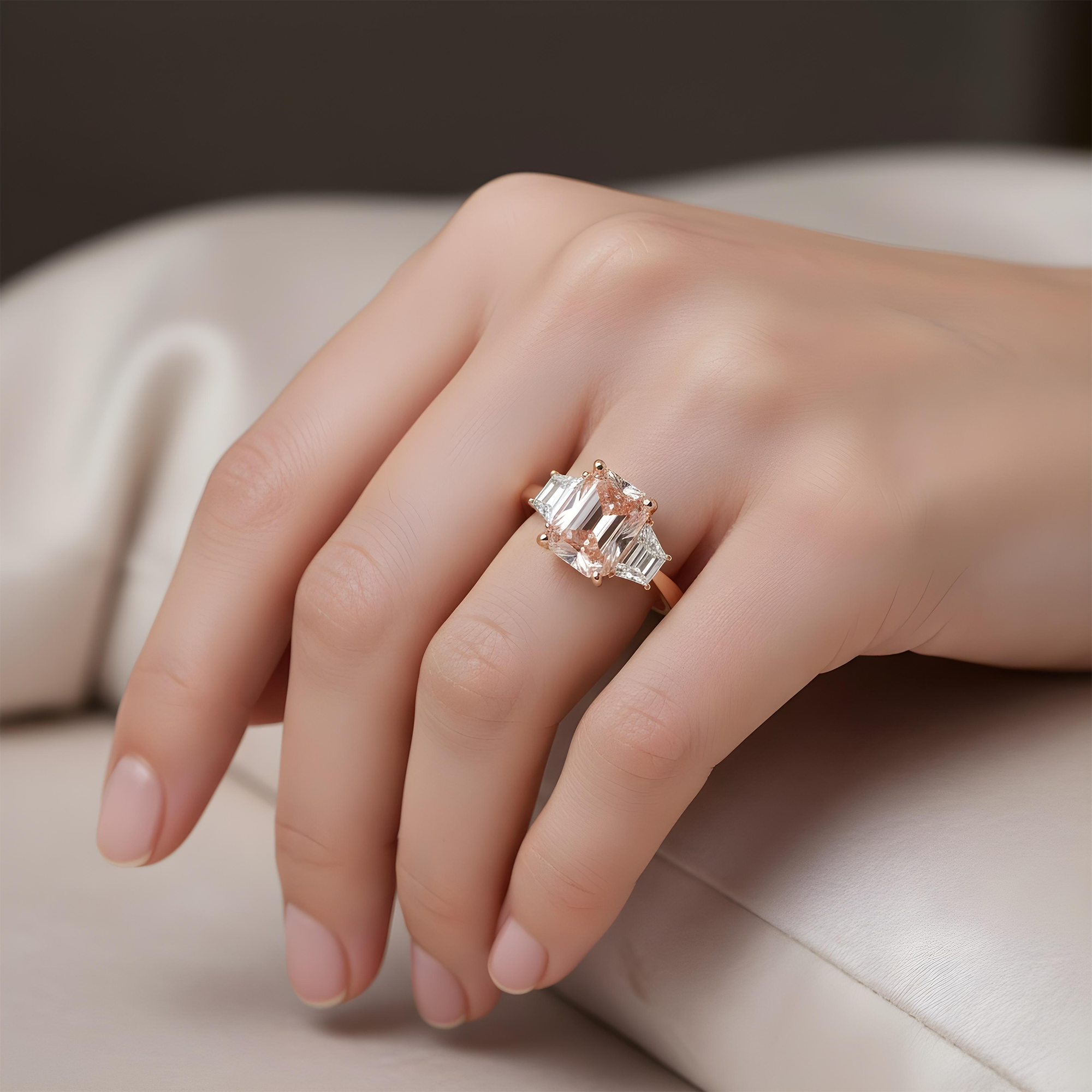 18K White Gold 3.72ct Radiant Cut Fancy Vivid Pink Diamond Ring 4.82ctw