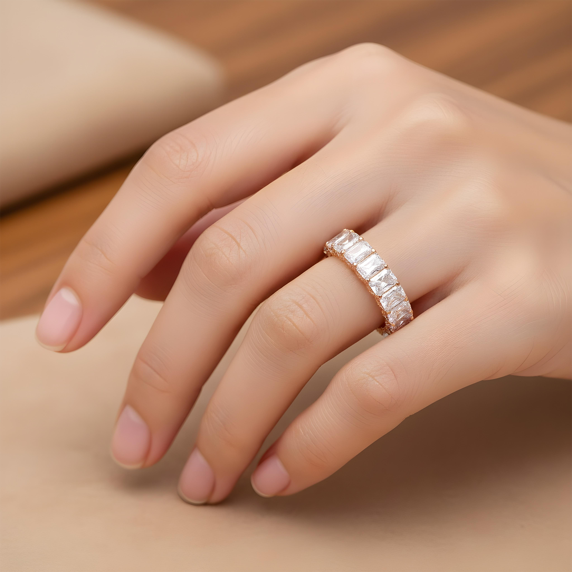 18K White Gold Radiant Cut Diamond Eternity Ring w/ Encrusted Setting 8.65ct (size 6)