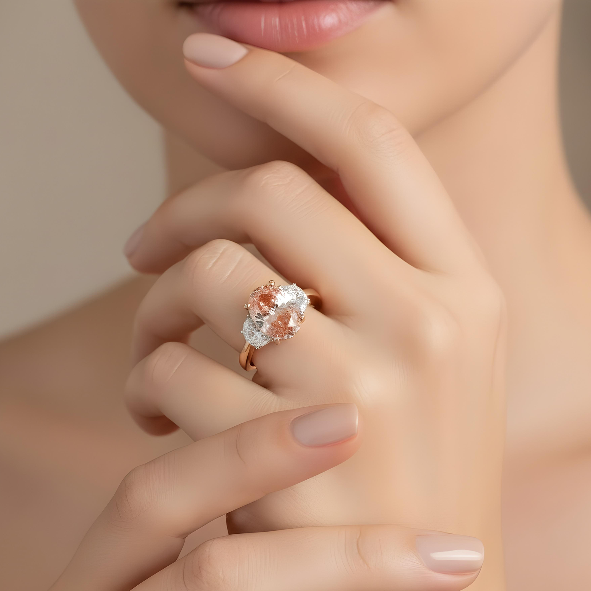 18K White Gold Oval Cut Fancy Vivid Pink Diamond Ring  4.02ctw