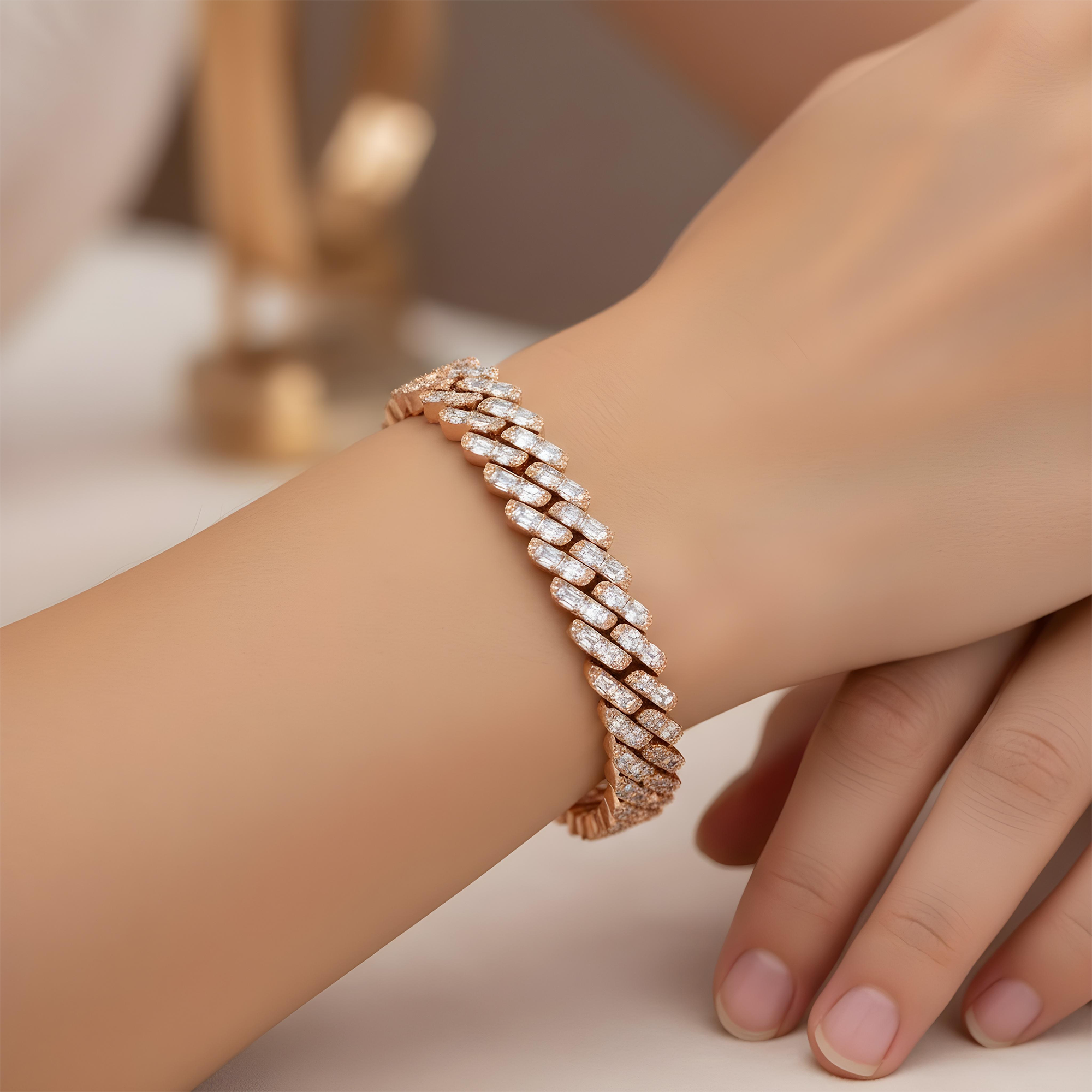 14K White Gold 10mm Emerald Cut Diamond Cuban Link Bracelet 17.07ct
