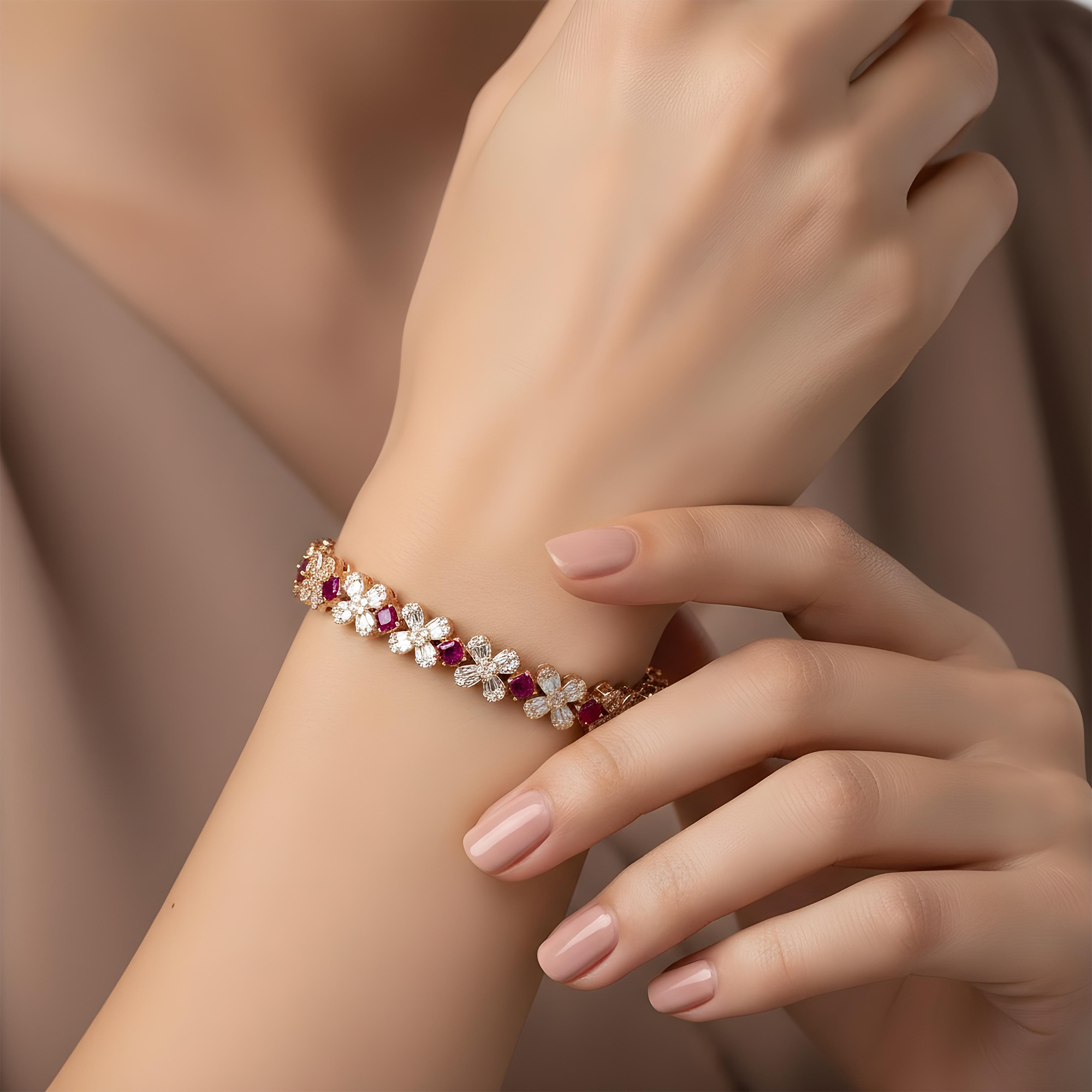 14K White Gold Asscher Cut Ruby & Diamond Bracelet 5.60ctw