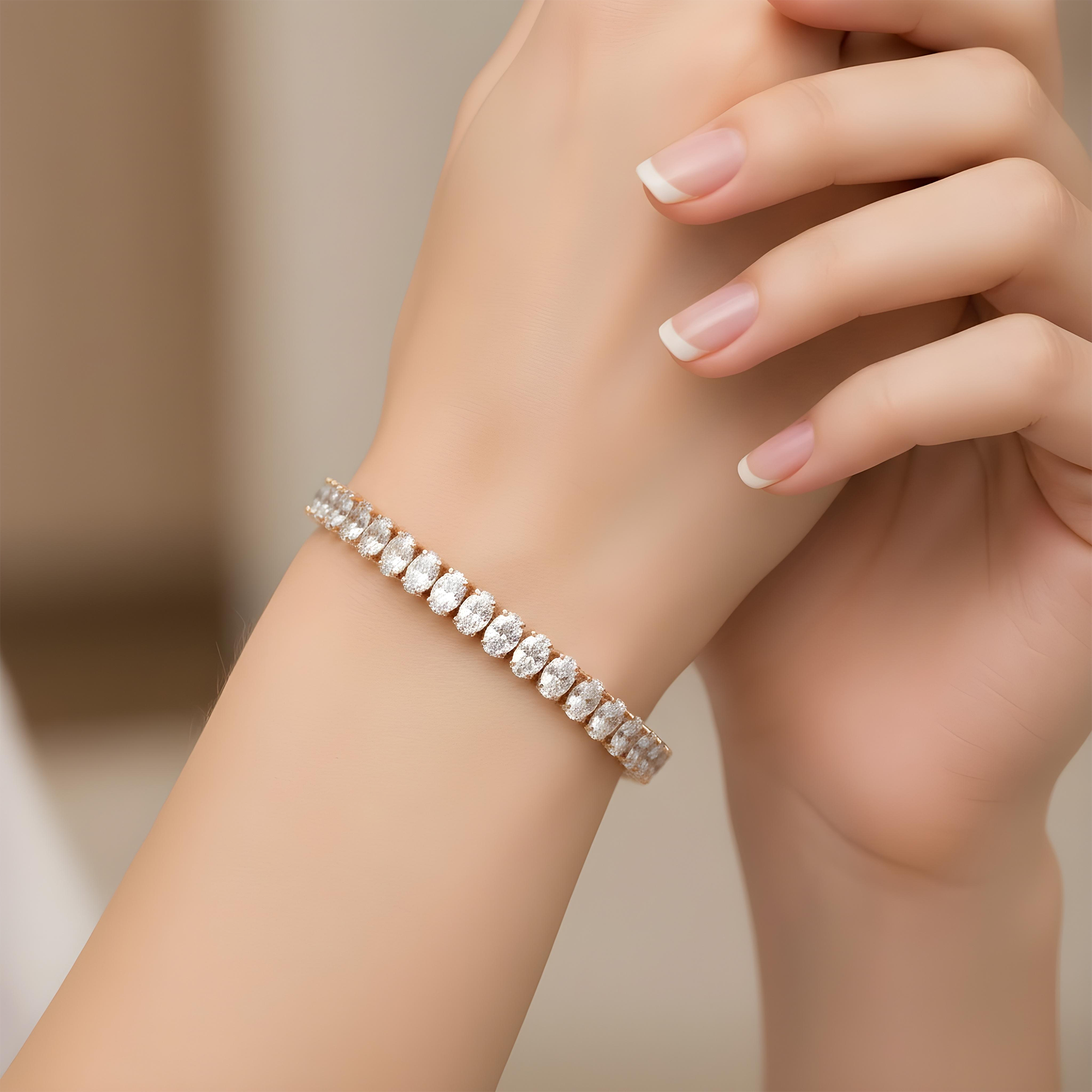 14K White Gold Oval Cut Diamond Tennis Bracelet 20.93ct