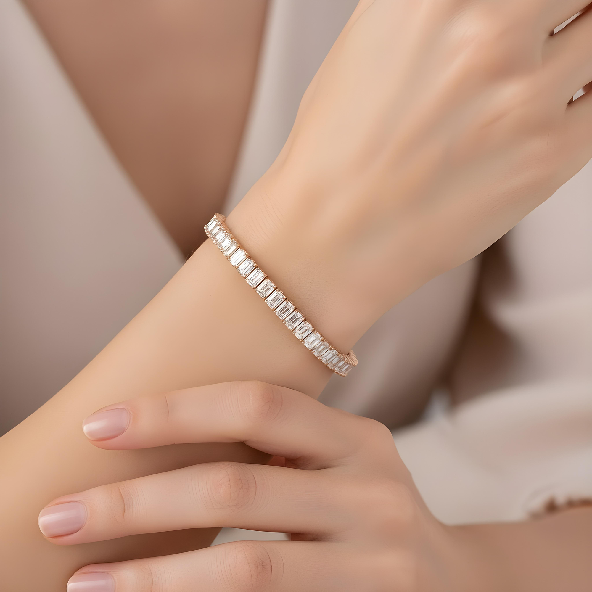 14K White Gold Emerald Cut Dimond Tennis Bracelet 19.43ct
