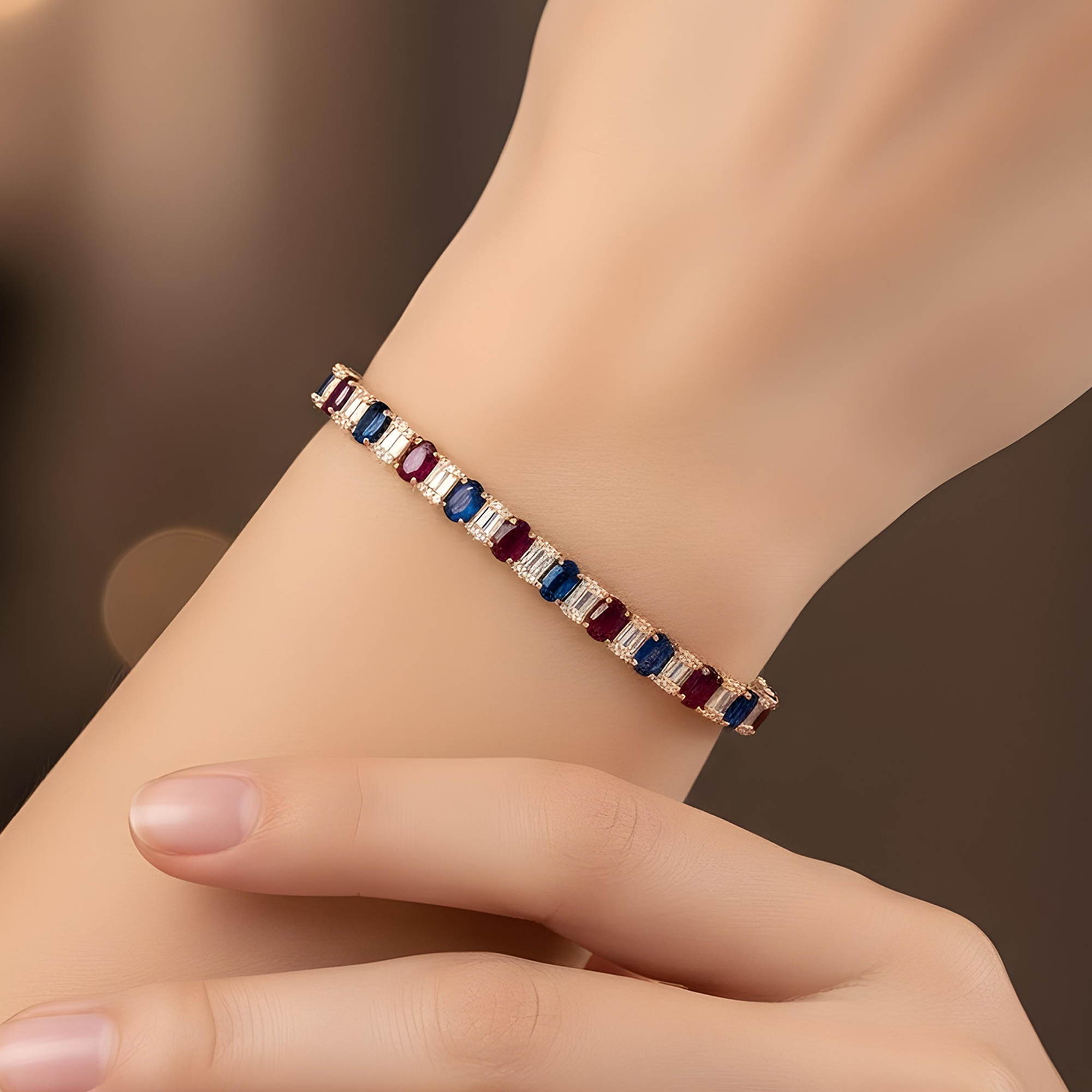 14K White Gold Sapphire/Ruby Gemstone & Diamond Bracelet 15.65ctw