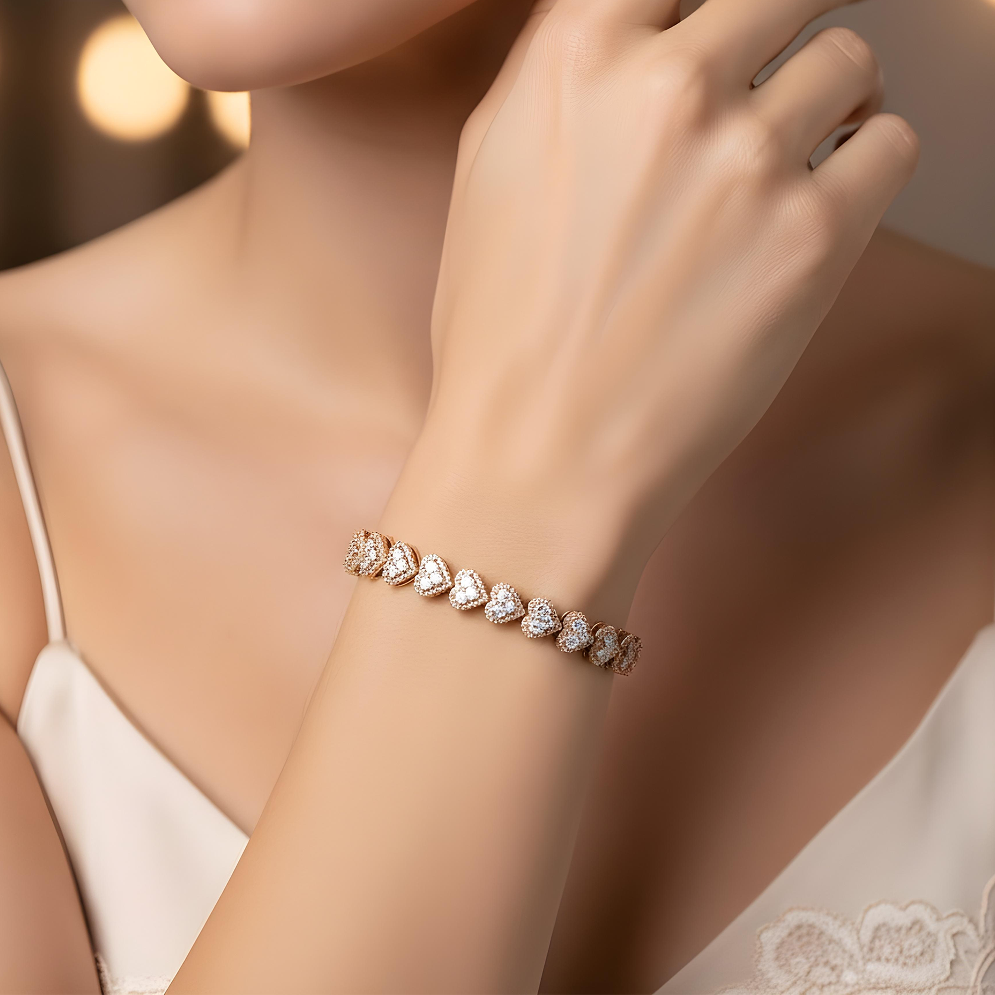 14K White Gold Princess Cut Diamond Heart Shaped Bracelet 7.97ct