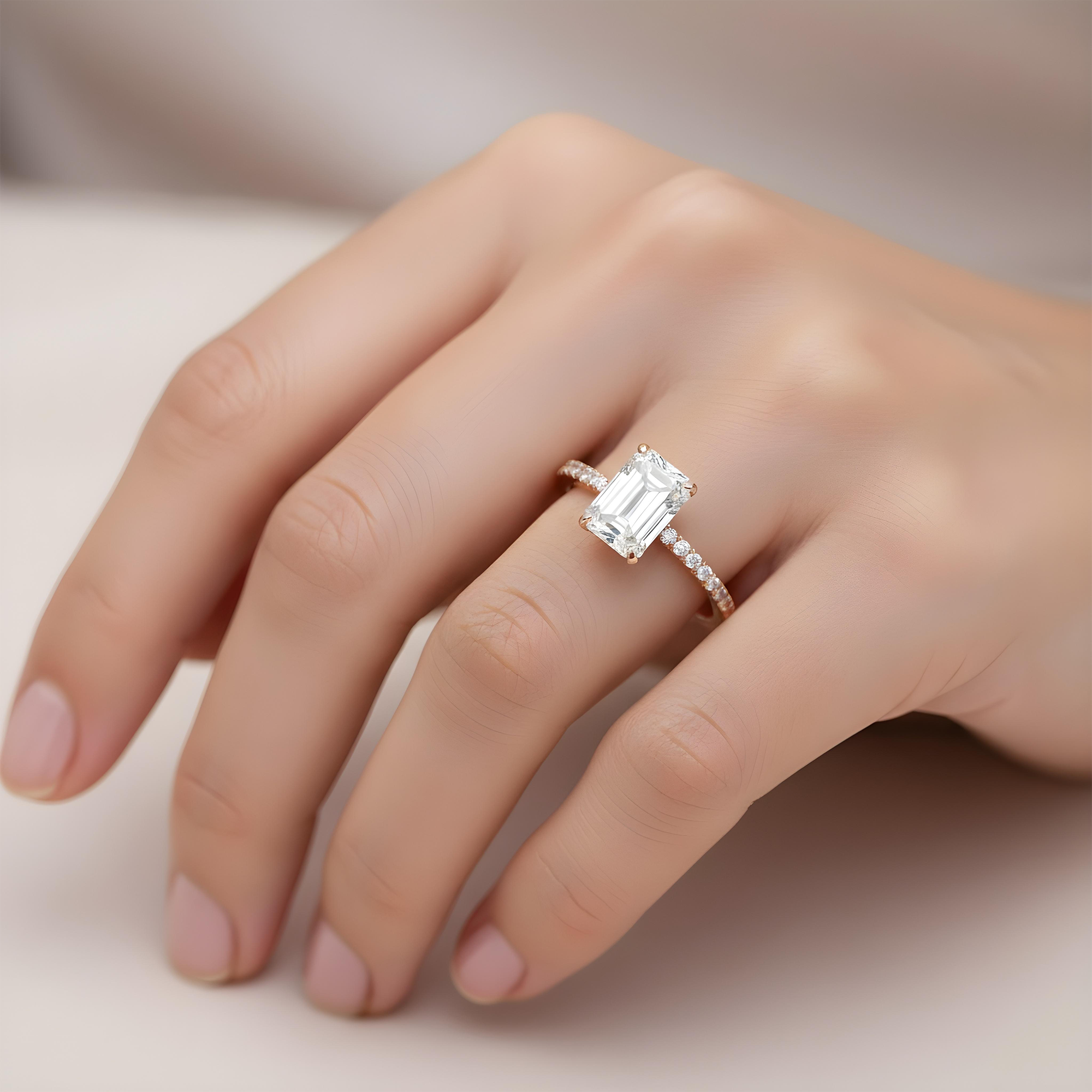 18K Rose Gold 2.02ct Emerald Cut Diamond Engagement Ring 2.34ctw