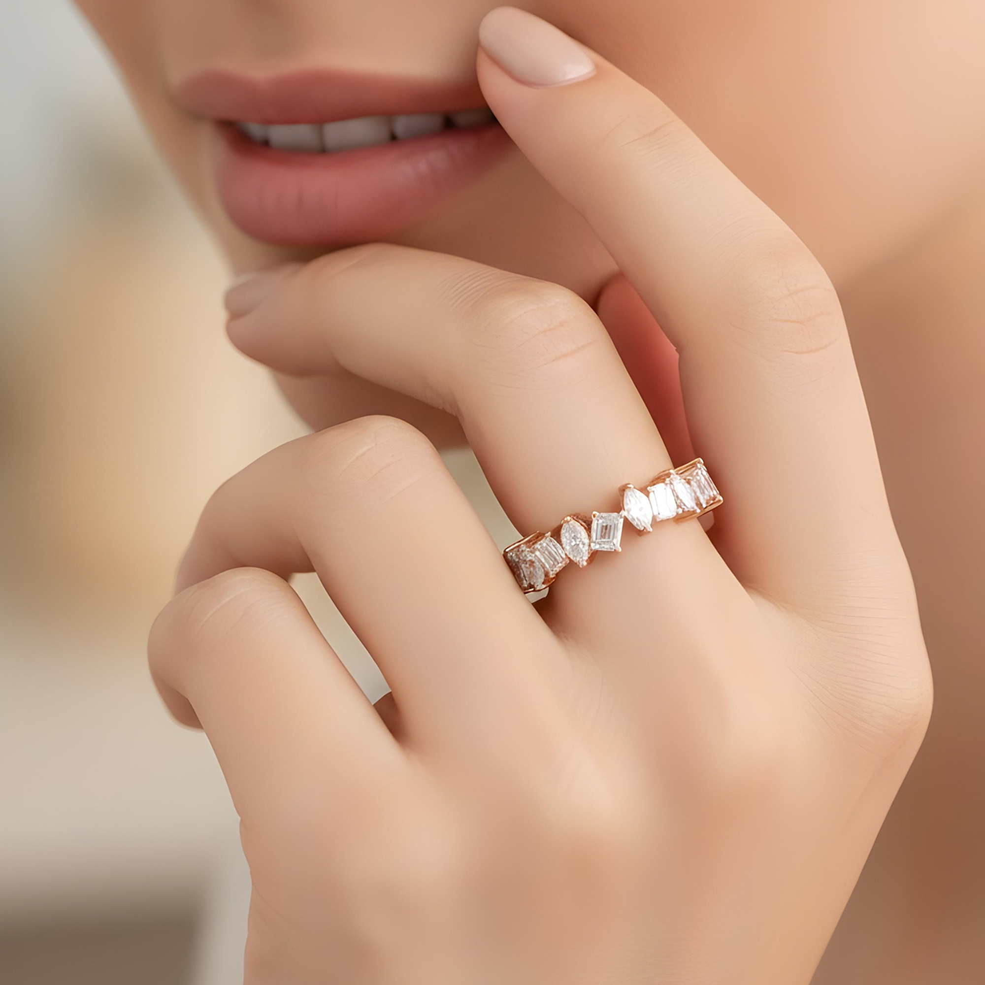 14K White Gold Emerald & Marquise Diamond Eternity Ring 2.75ct (size 6)