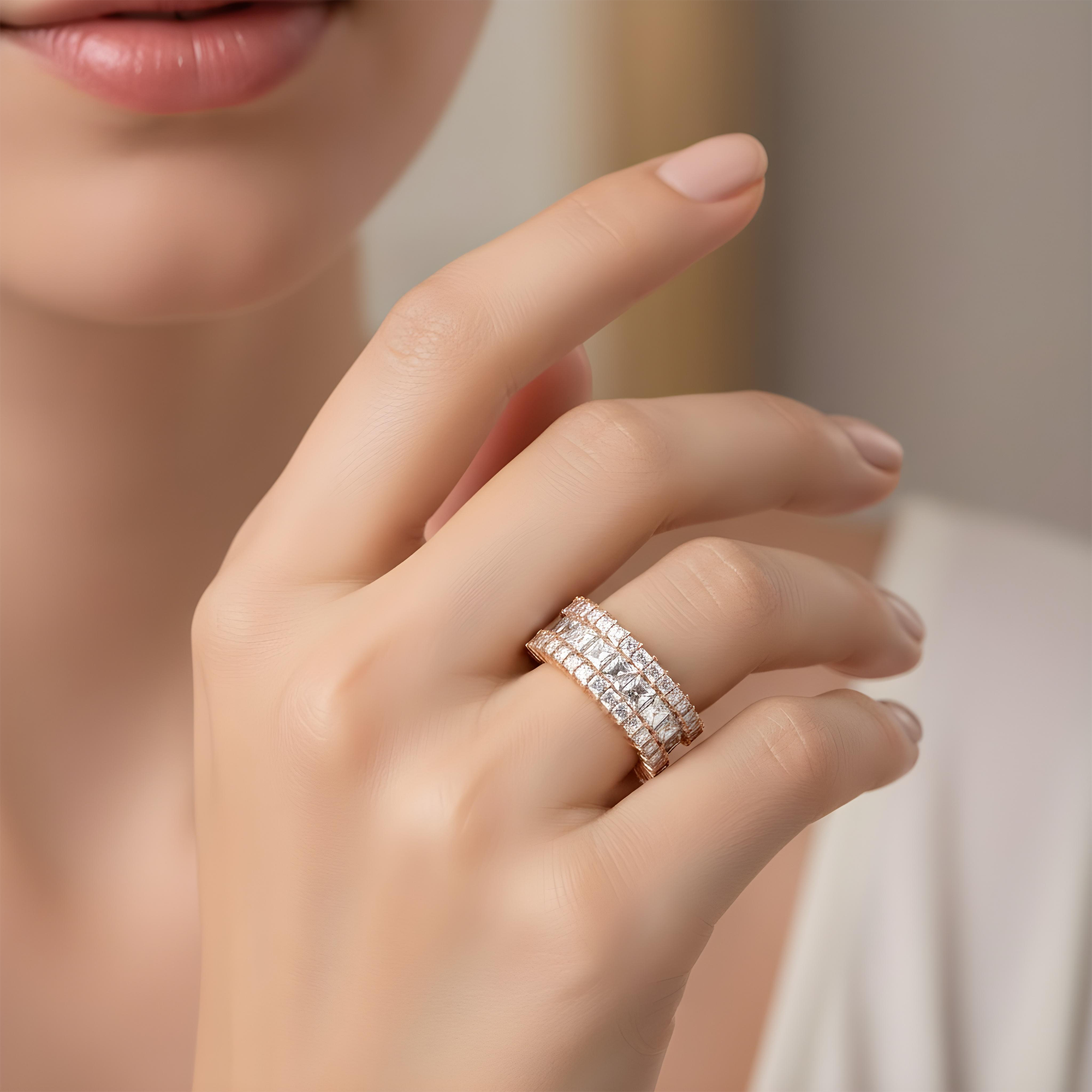 14K White Gold Triple Row Asscher Cut Diamond Eternity Ring 7.74ct (size 7)
