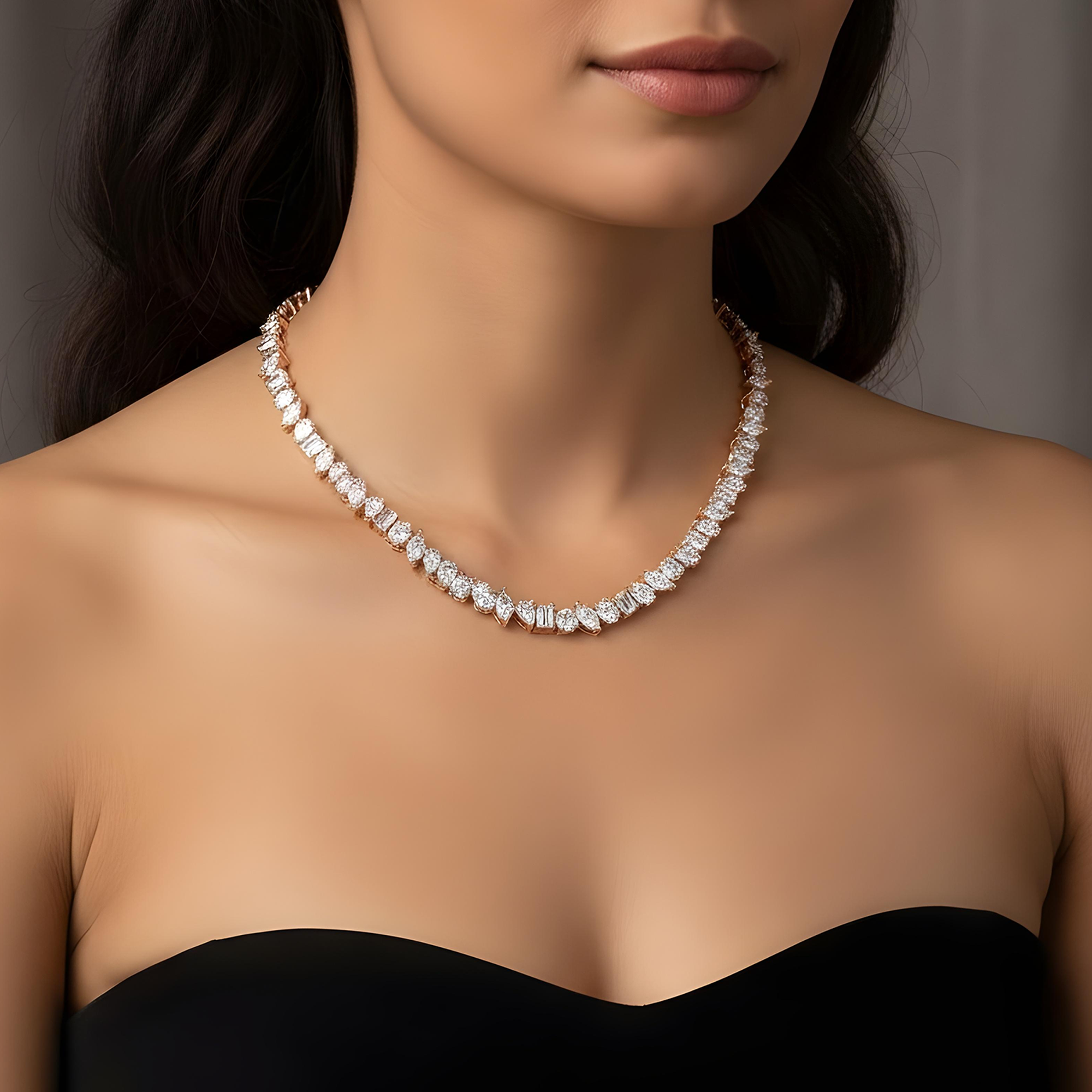 14K White Gold Multi Cut Diamond Necklace 31.28ct