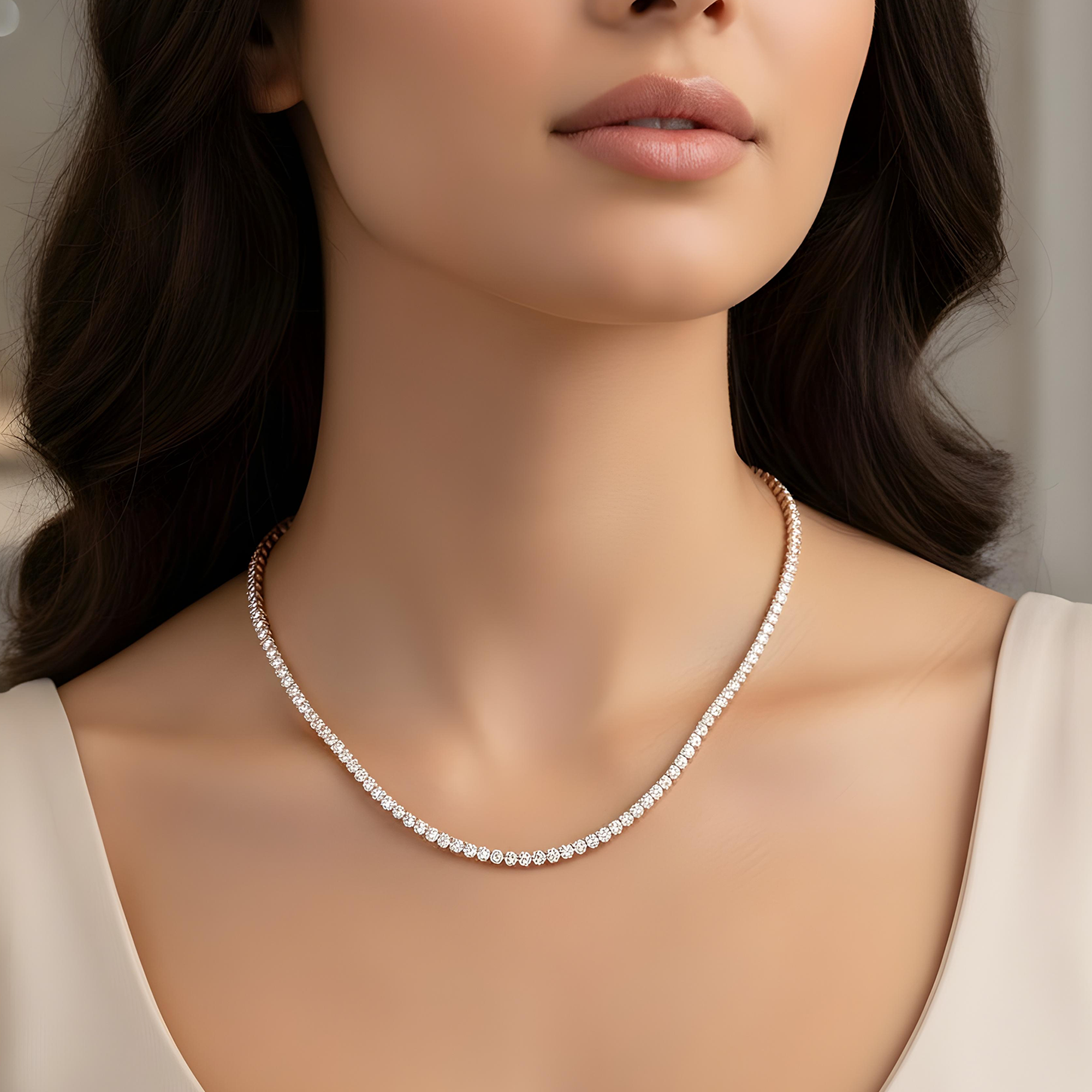 White Gold 3-Prong Round Diamond Tennis Chain 36.70ct