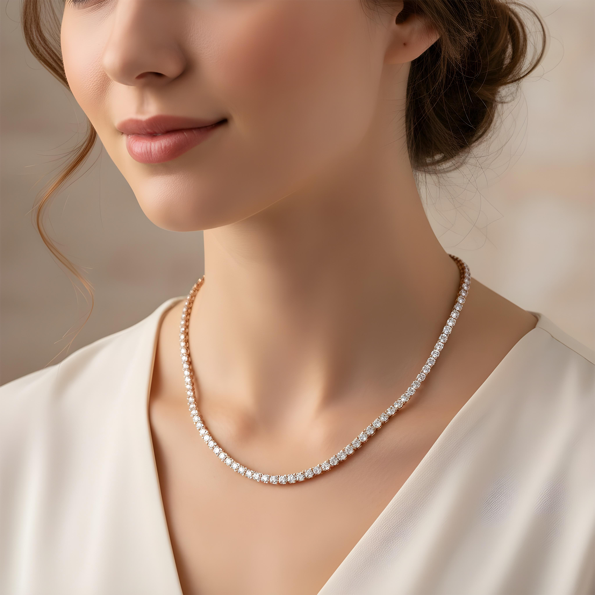 14K White Gold Round Diamond Tennis Chain 6.16ct (16"-22")