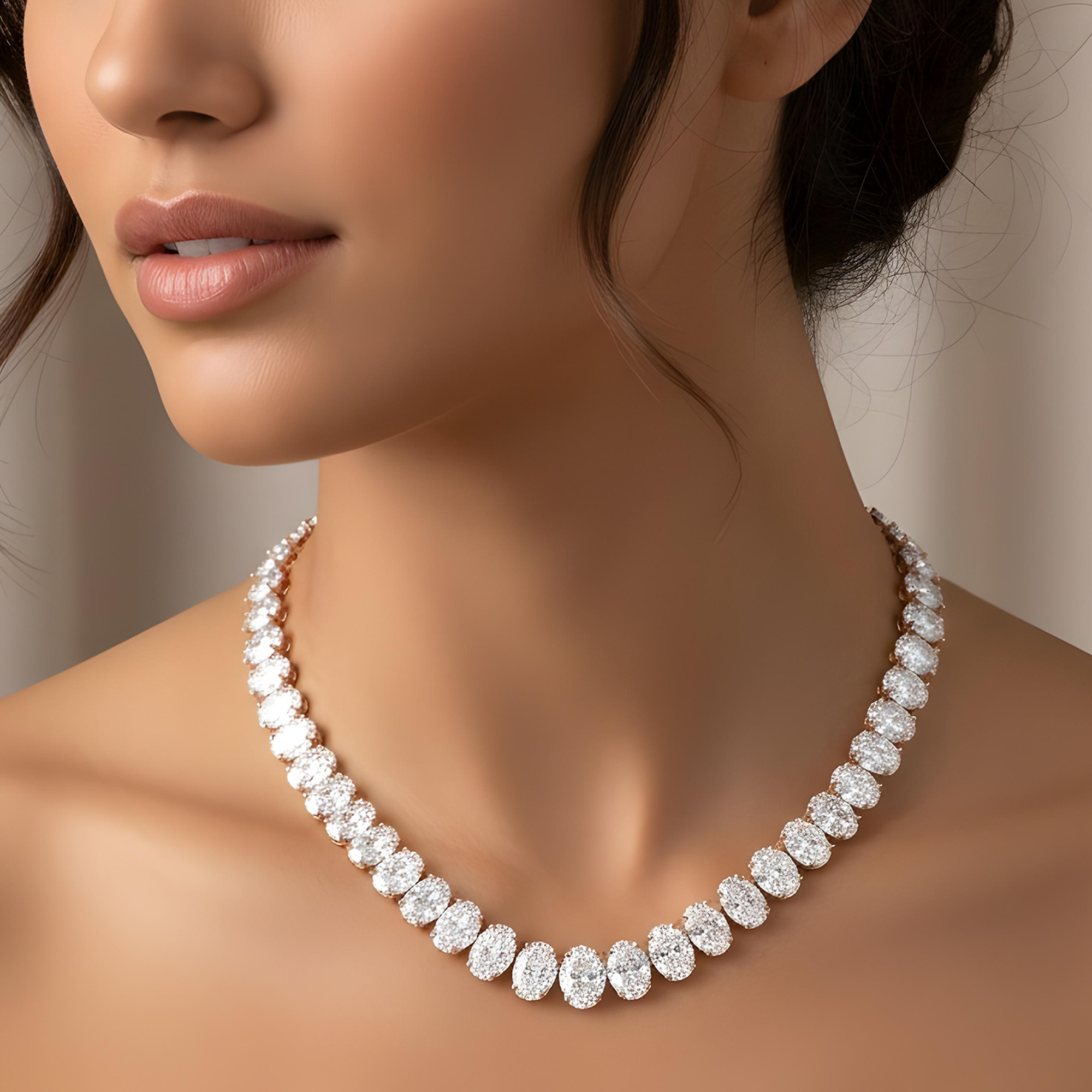 IGI Platinum Slightly Graduated Oval Diamond Tennis Chain 104ct
