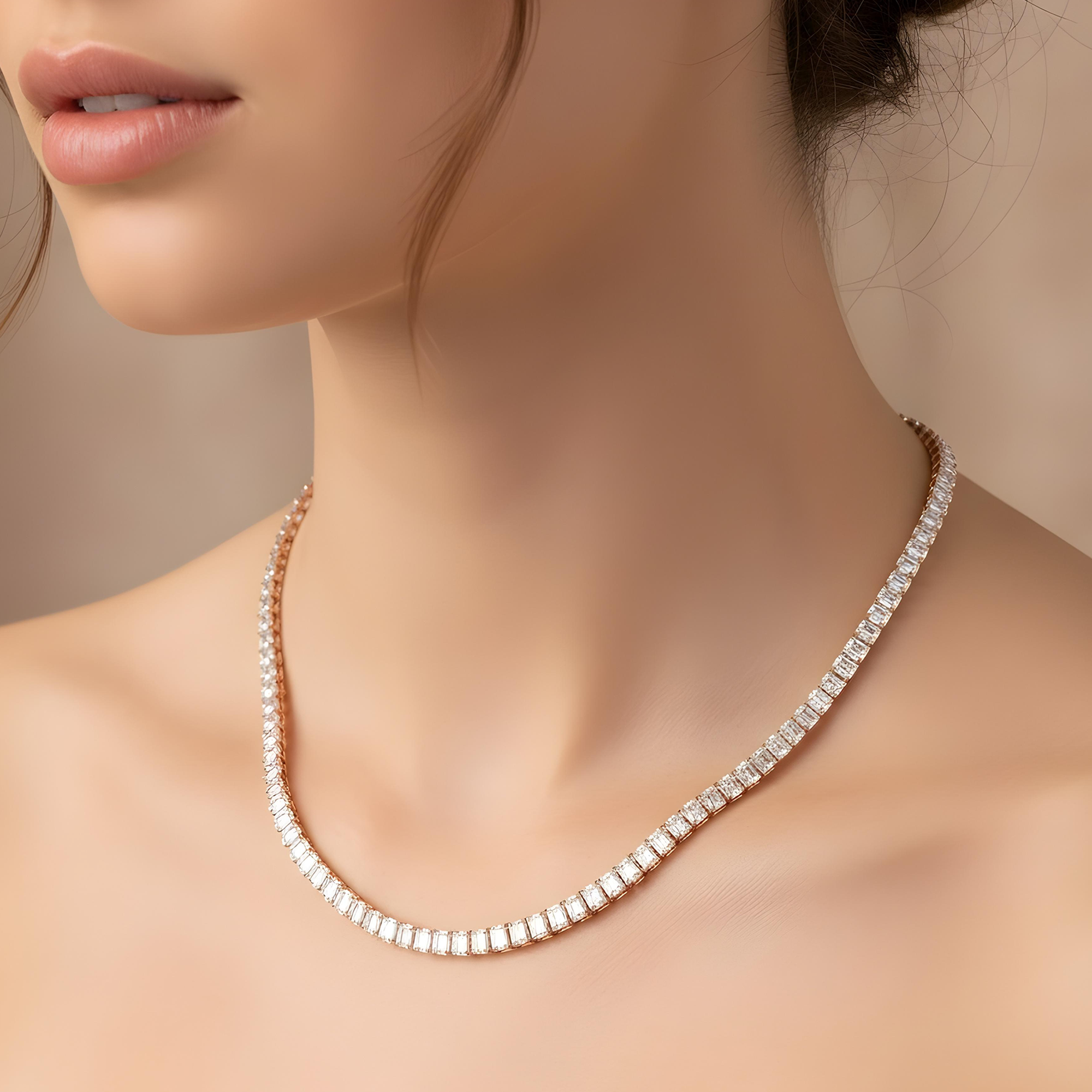 14K White Gold Emerald Cut Diamond Tennis Chain 21.04ct