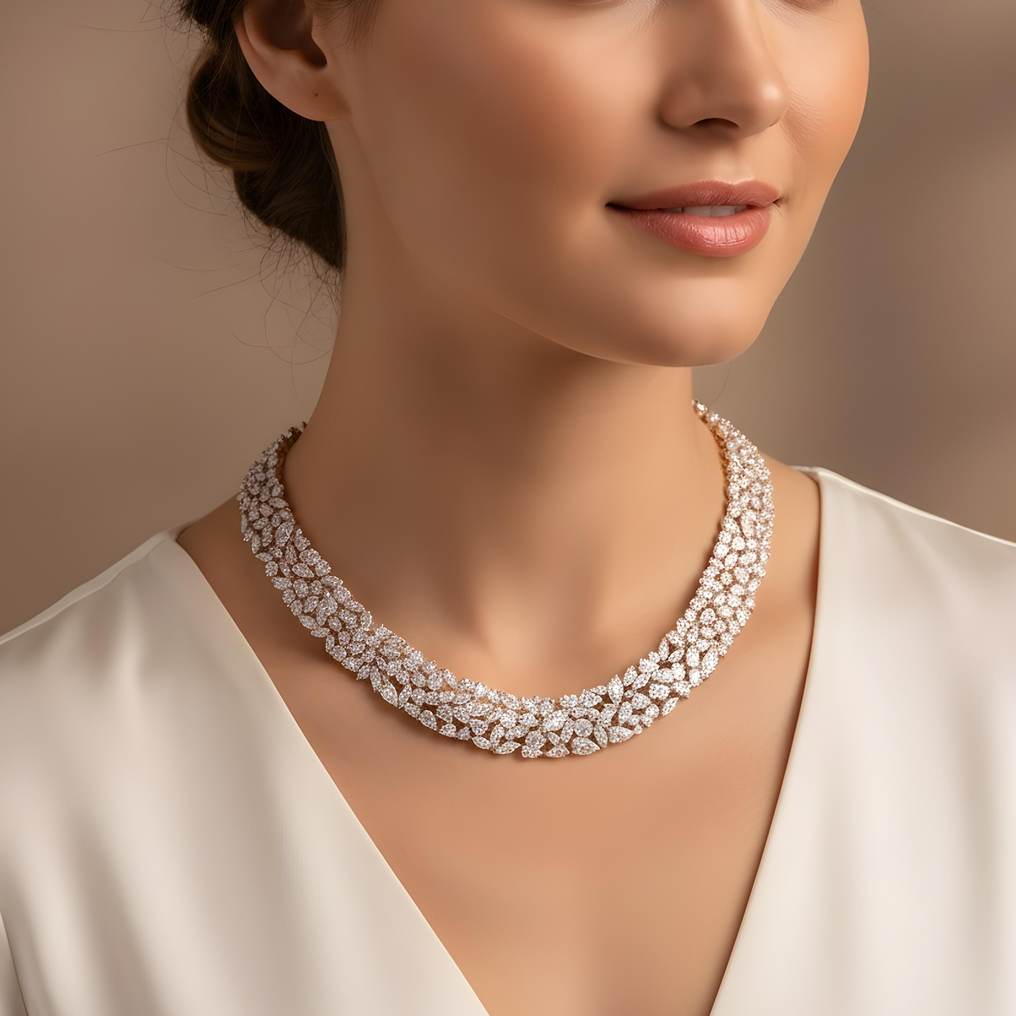 14K White Gold Multi Cut Diamond Necklace 57.13ct (1 of 3 matching set)