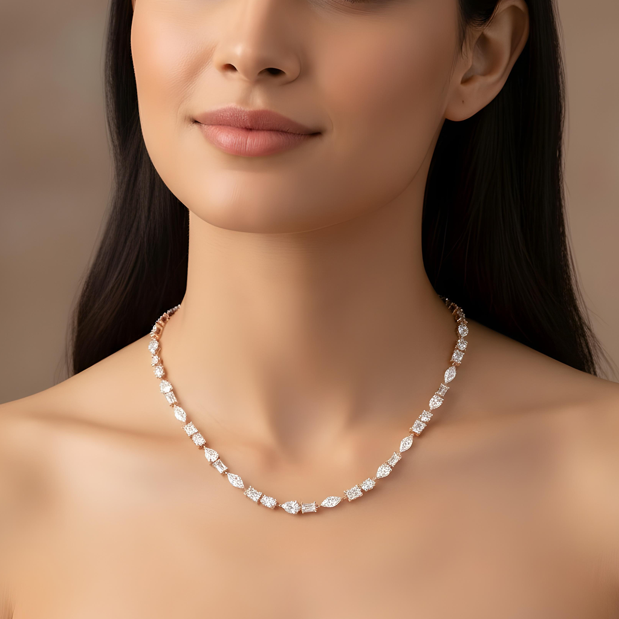 14K White Gold Multi-Cut Diamond Tennis Necklace 31.91ct