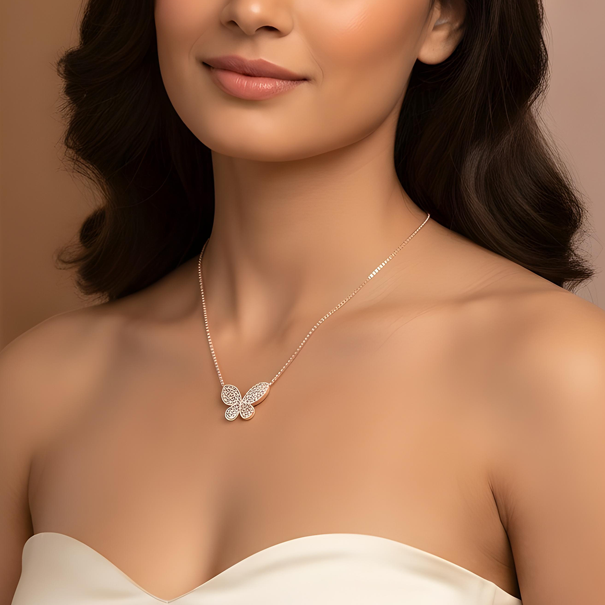 14K White Gold Asscher Cut Diamond Butterfly Pendant & Chain Necklace 15.16ct