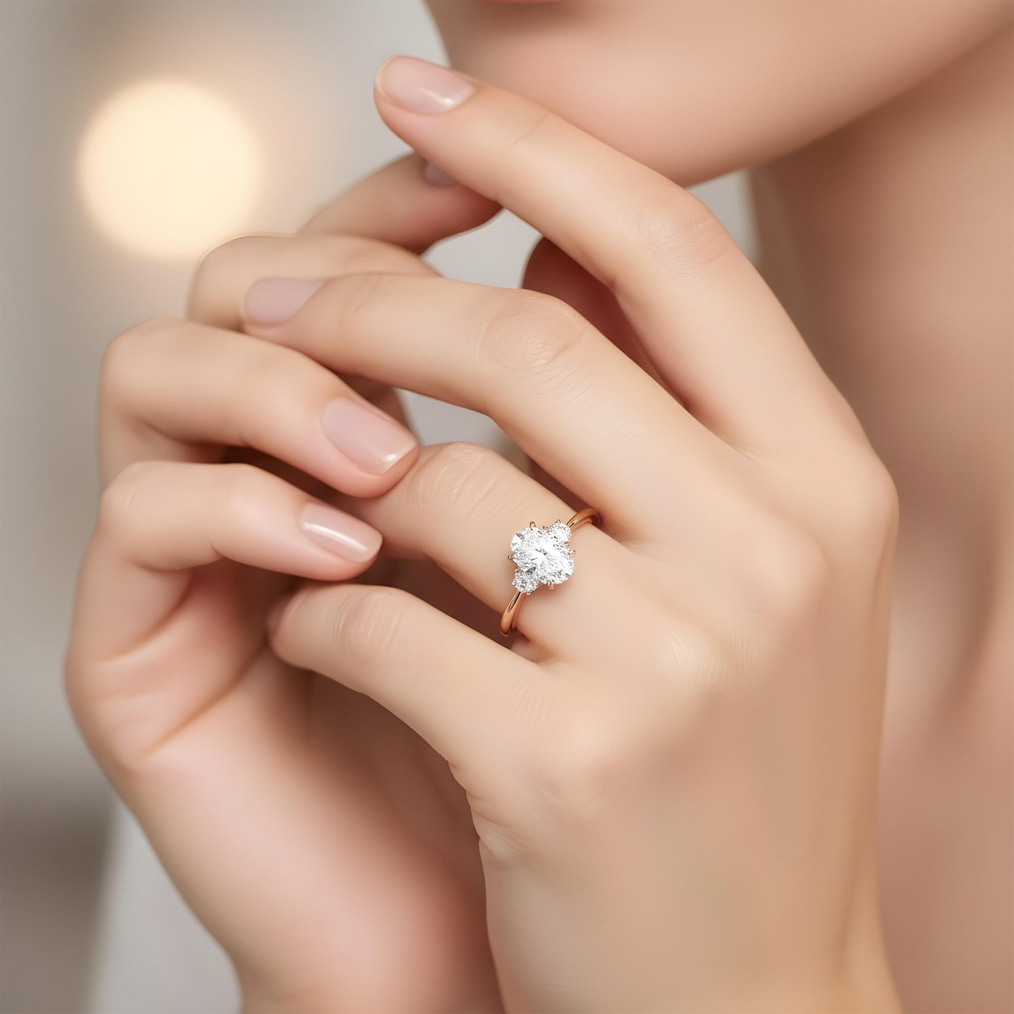 GIA Platinum Oval & Halfmoon Triple Diamond Engagement Ring 2.25ctw