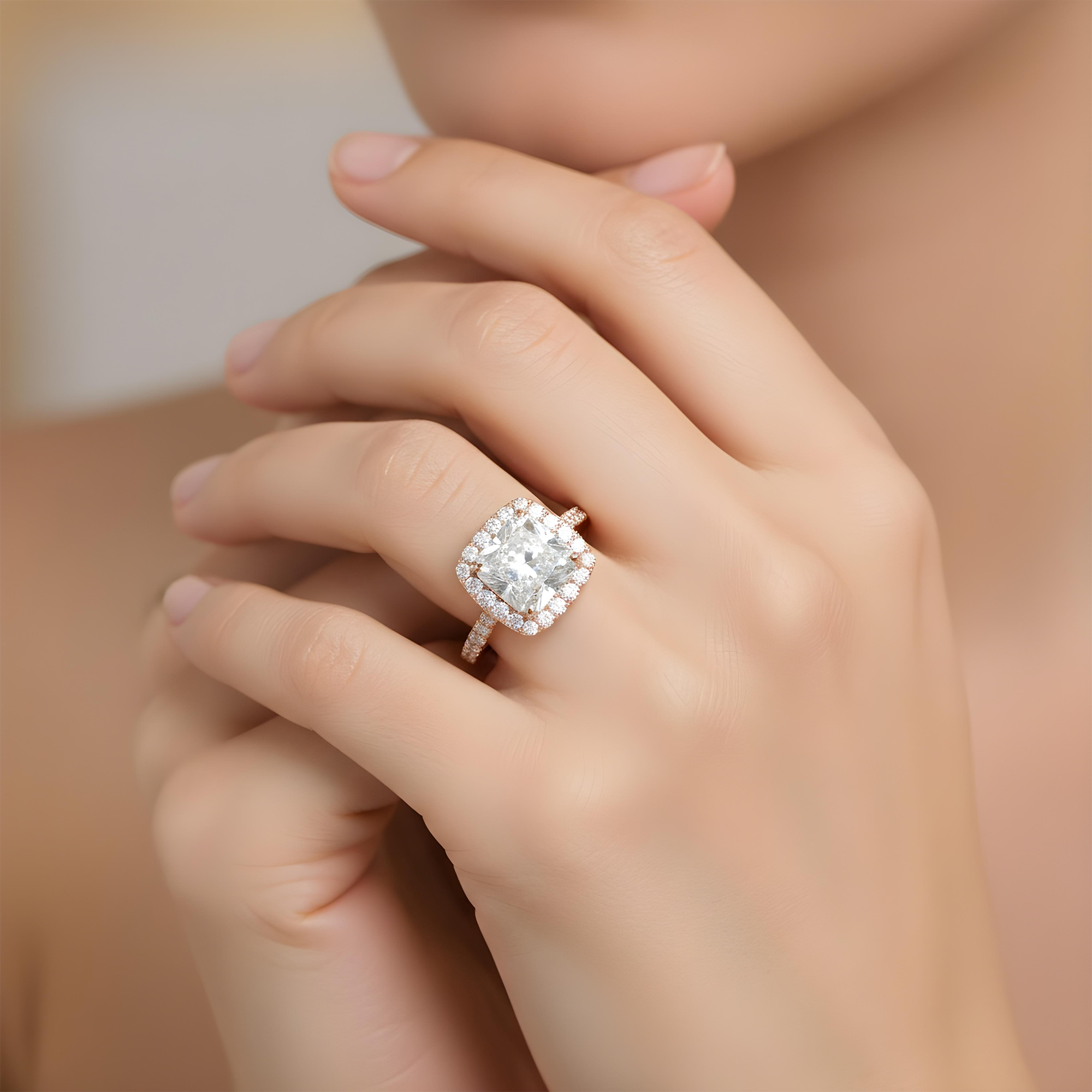 GIA 18K White Gold 5.20ct Square Radiant Cut Diamond Engagement Ring 6.89ctw